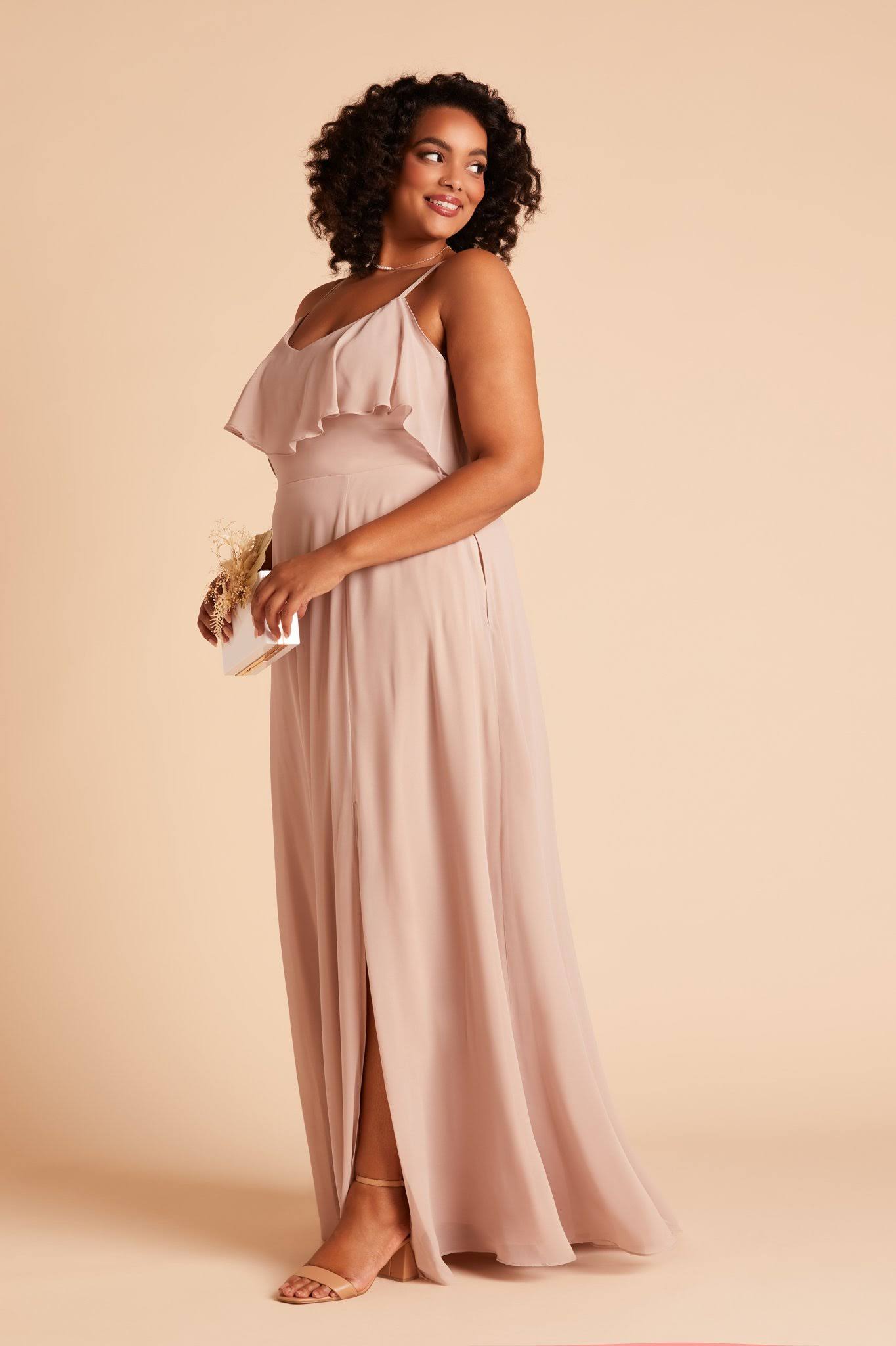 Birdy Grey Jane Plus Size Convertible Chiffon Bridesmaid Dress in Taupe 2x / Taupe / No Slit