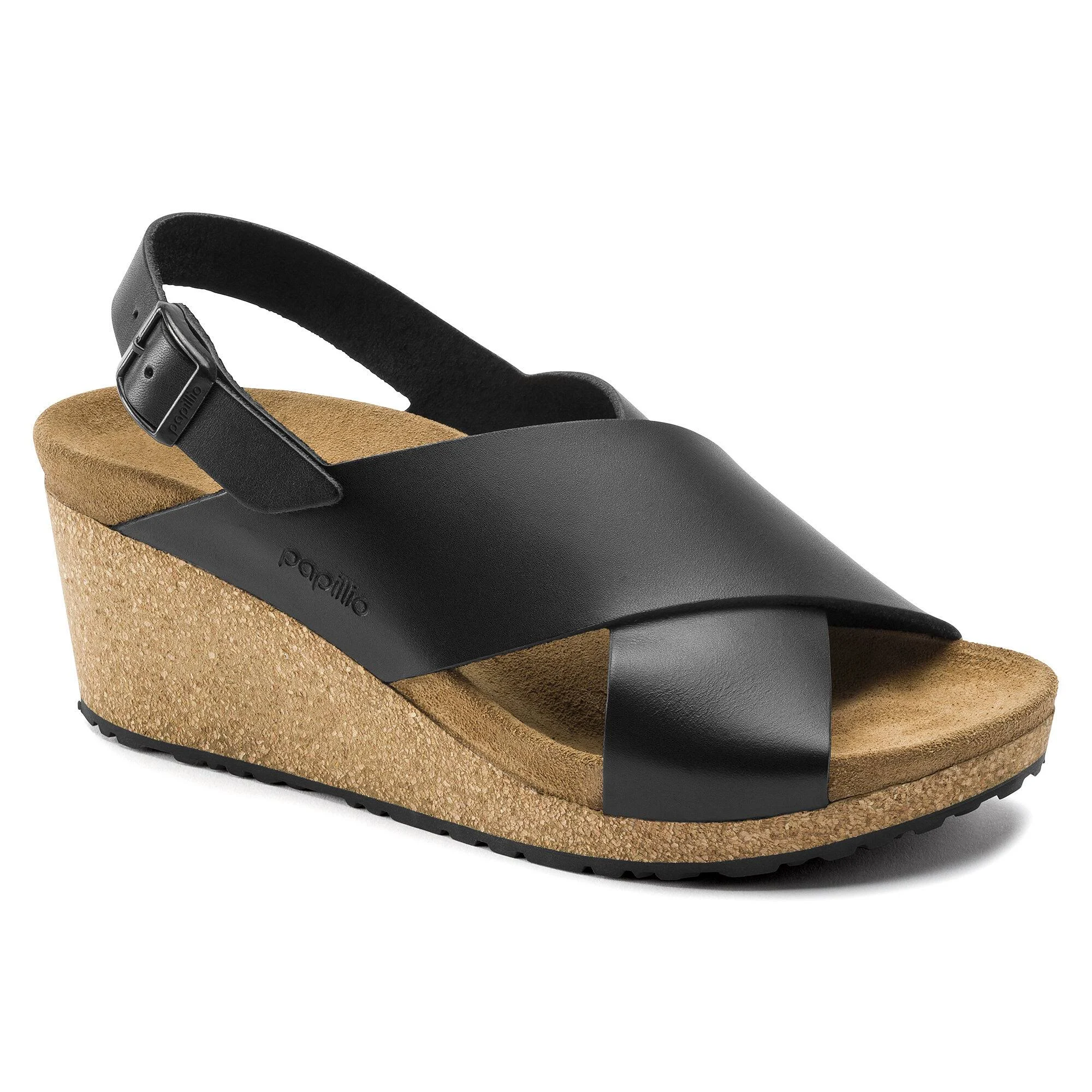 Birkenstock Papillio Samira Natural Leather Black Back-Strap Sandals