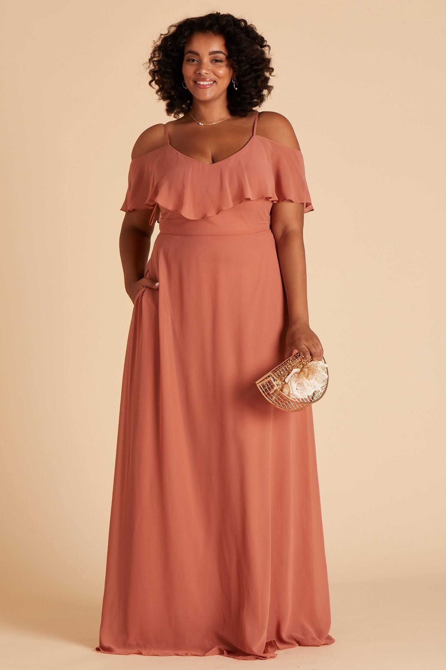 Birdy Grey Jane Plus Size Convertible Chiffon Bridesmaid Dress in Terracotta 3X / Terracotta / No Slit