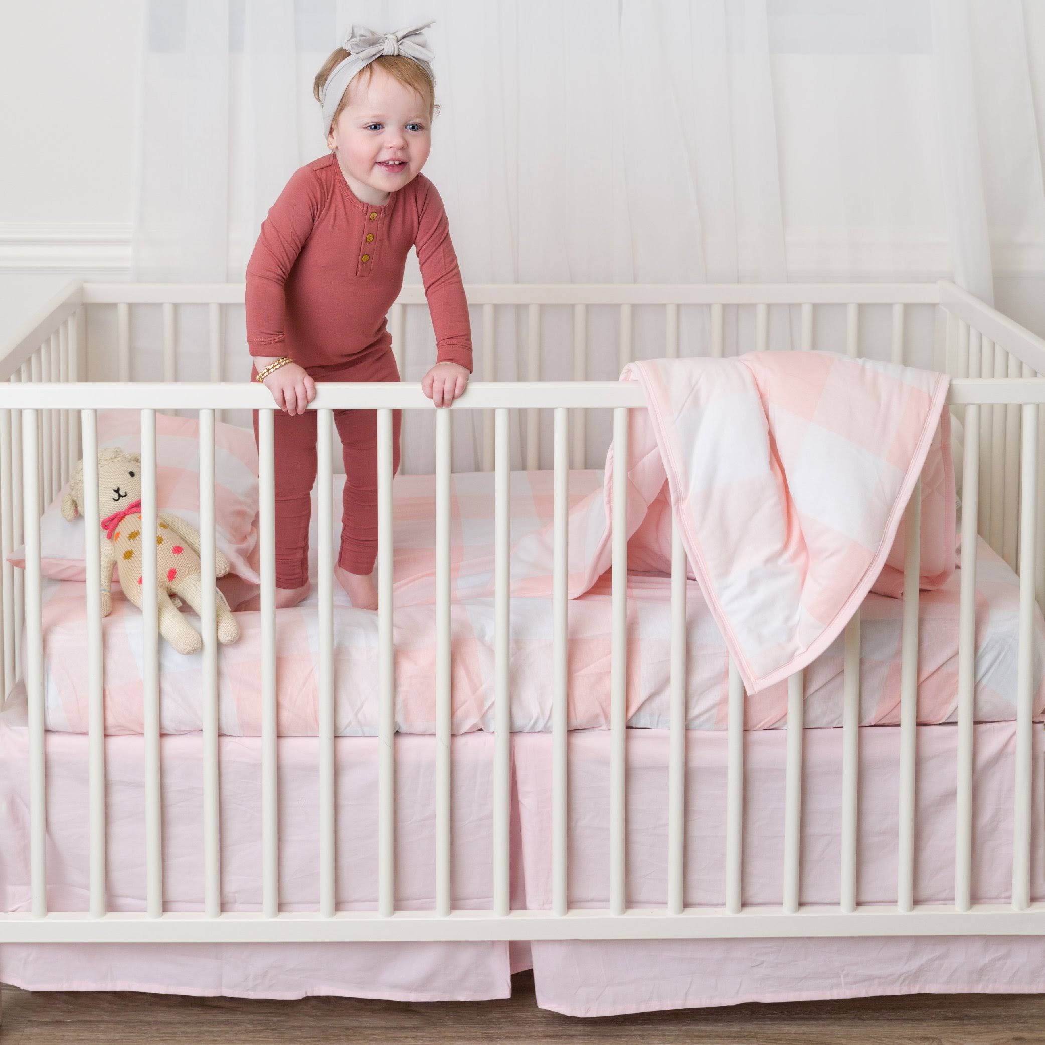 Four Piece Baby Crib Set - Pink Gingham Design