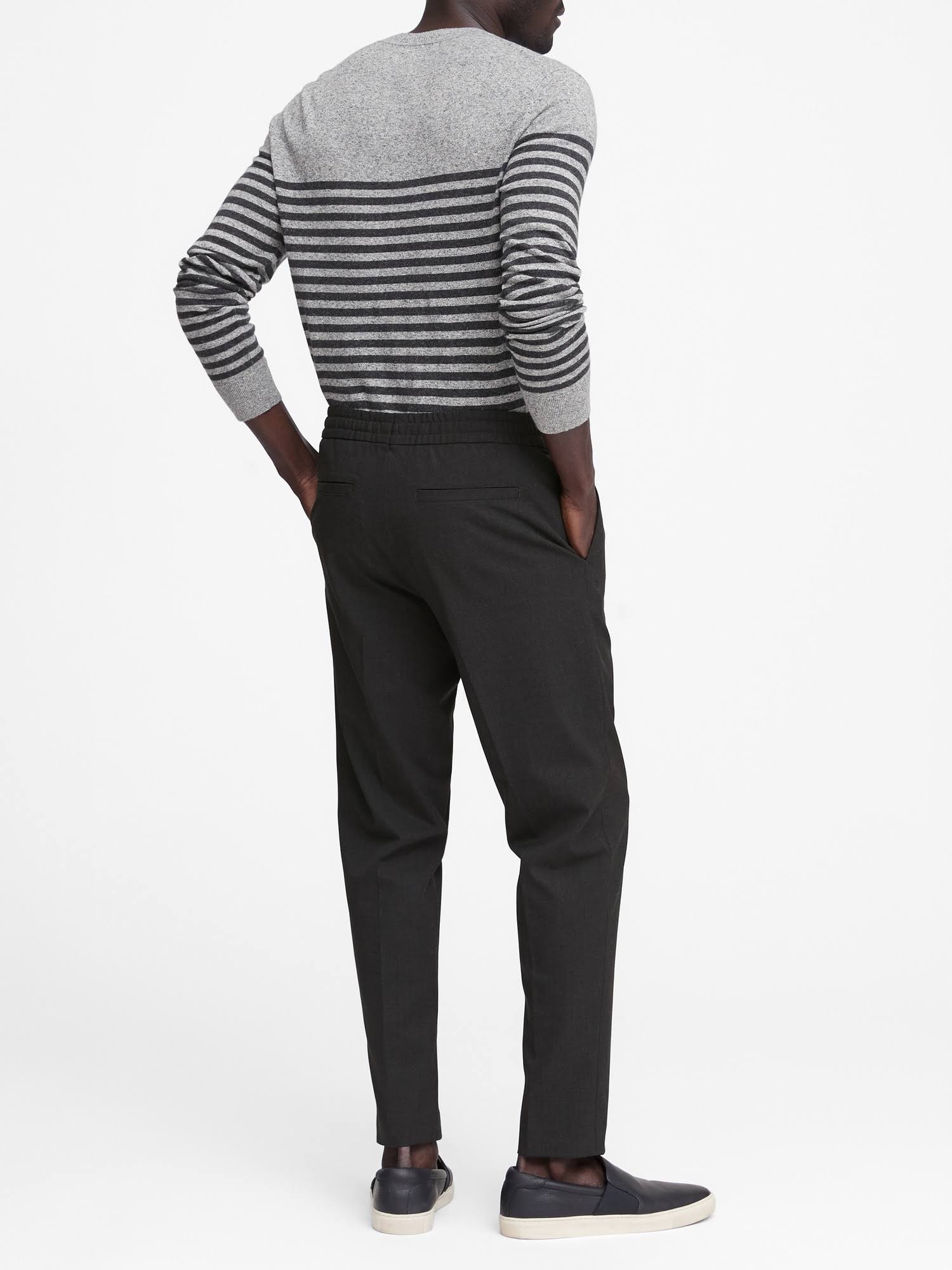 Banana Republic Men's Slim Lightweight Drawstring Suit Pant Dark Charcoal Gray Size L