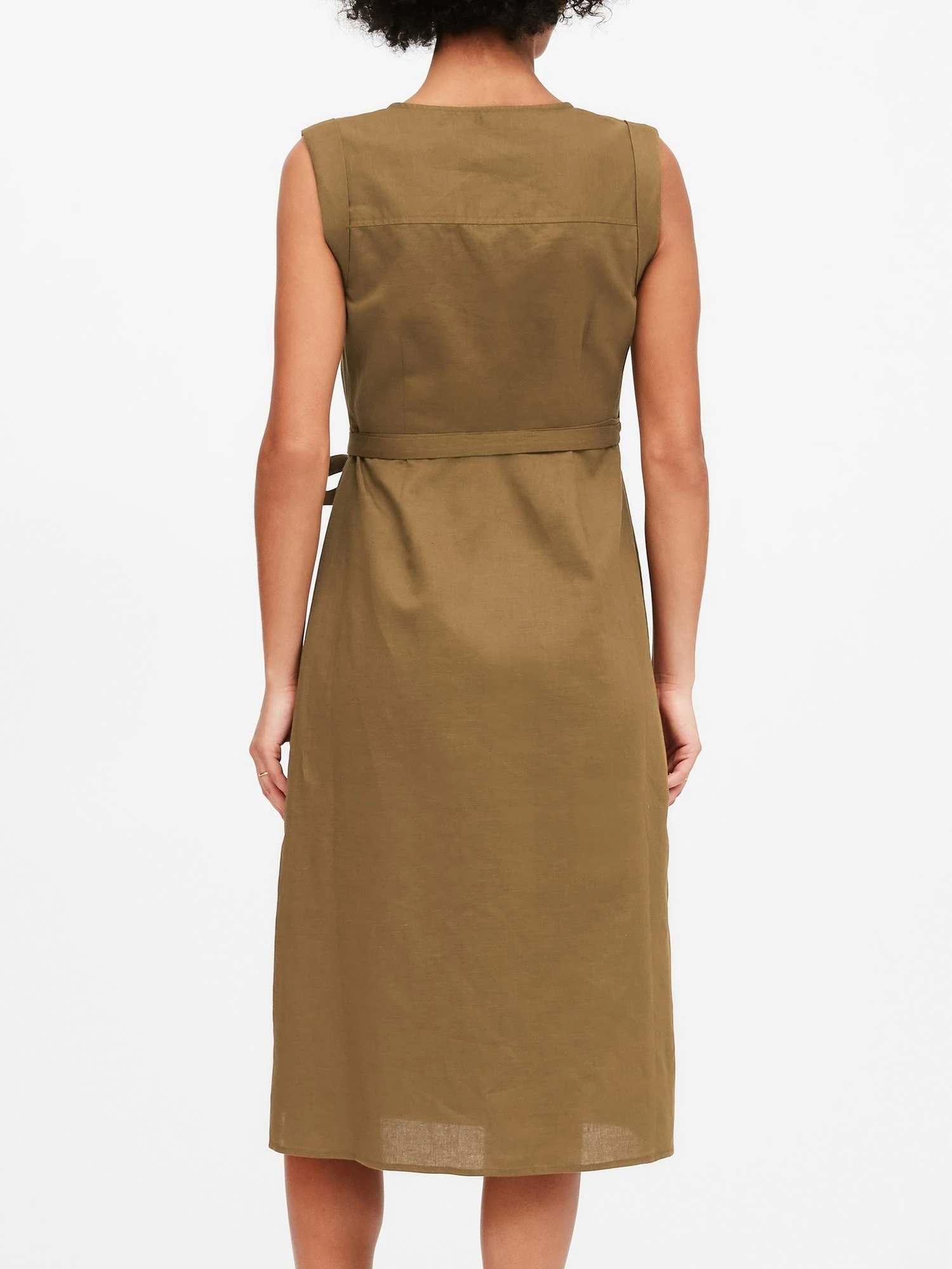 Banana Republic Women's Linen-Cotton Wrap Dress Cindered Olive Green Size 0
