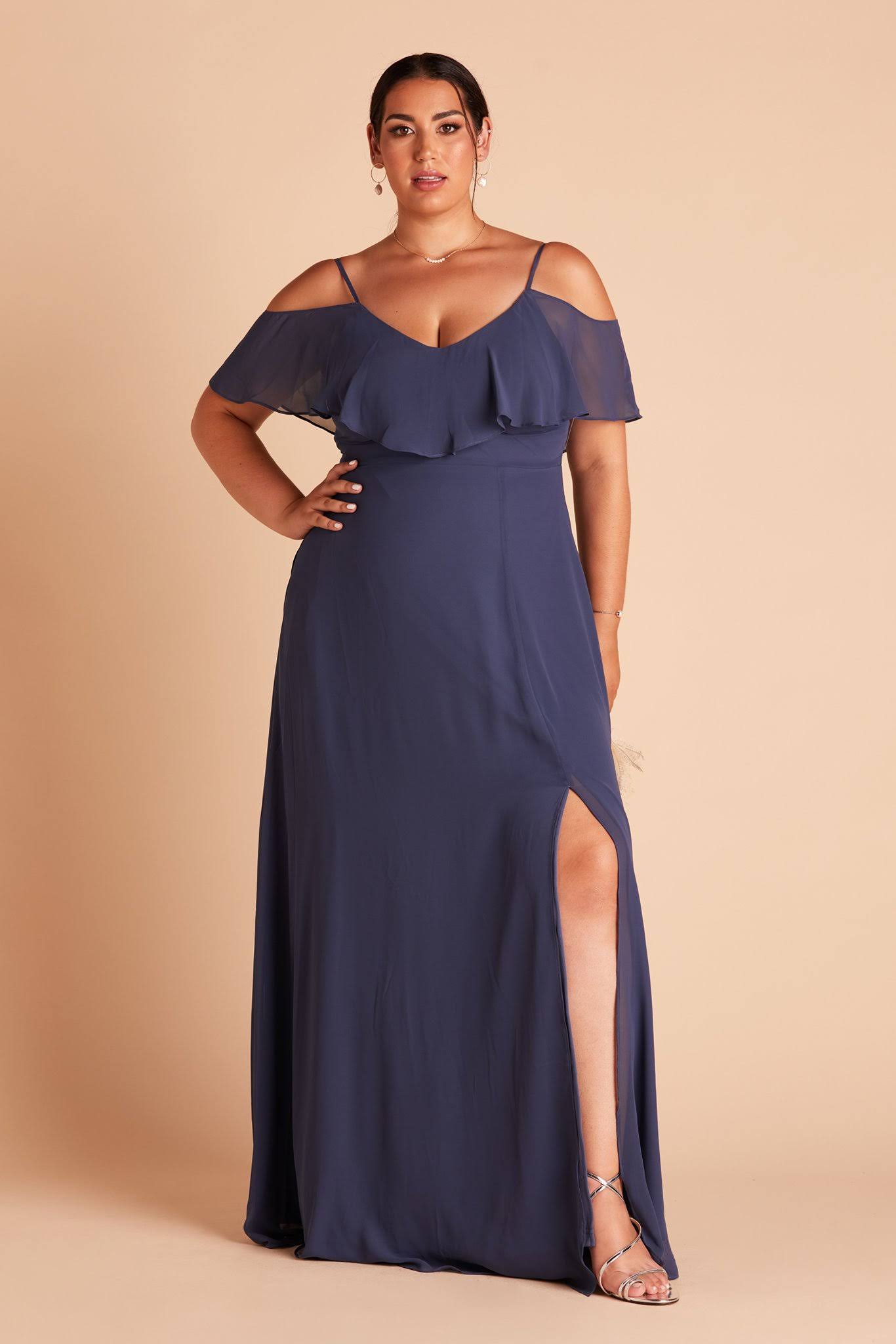 Birdy Grey Jane Plus Size Convertible Chiffon Bridesmaid Dress in Slate Blue 1x / Slate Blue / No Slit