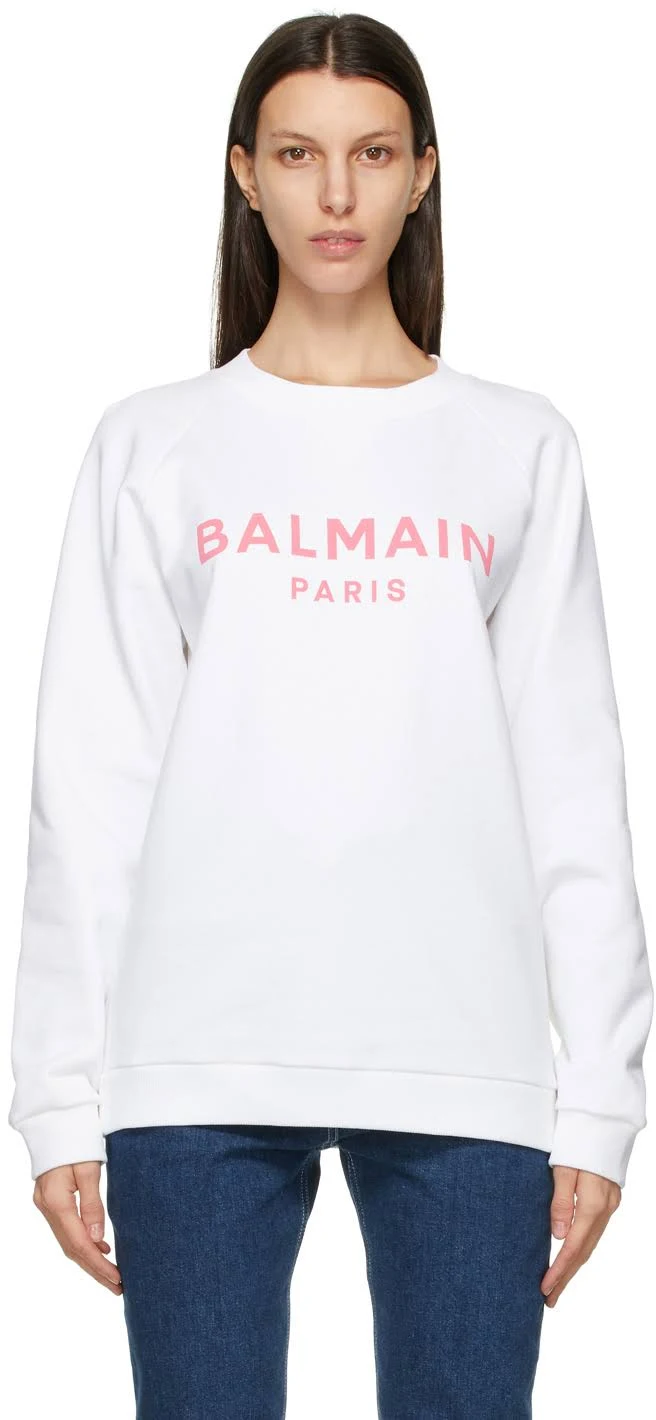 Balmain White & Pink Logo Sweatshirt