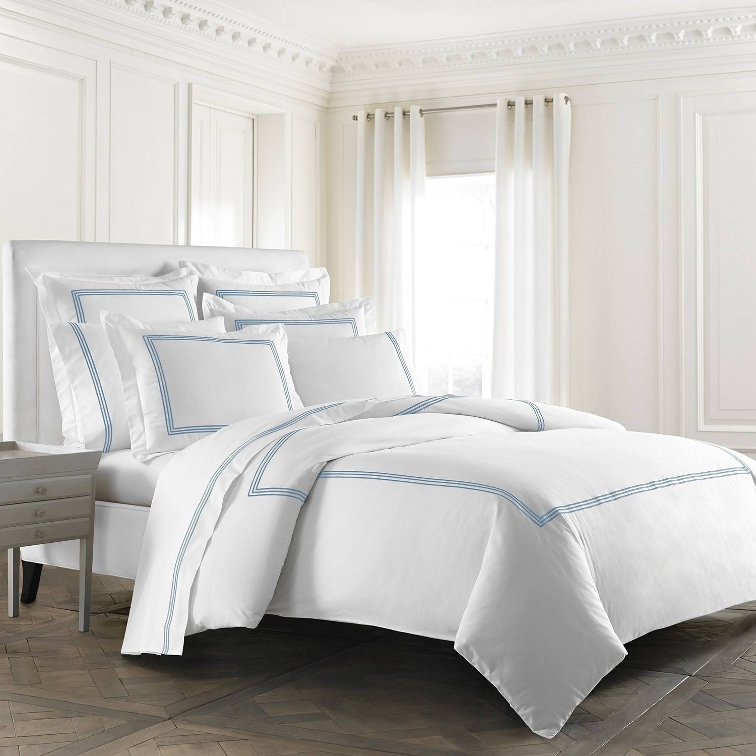 Cassadecor Embroidered Triple Line Bedding Sham Set - Blue - Queen