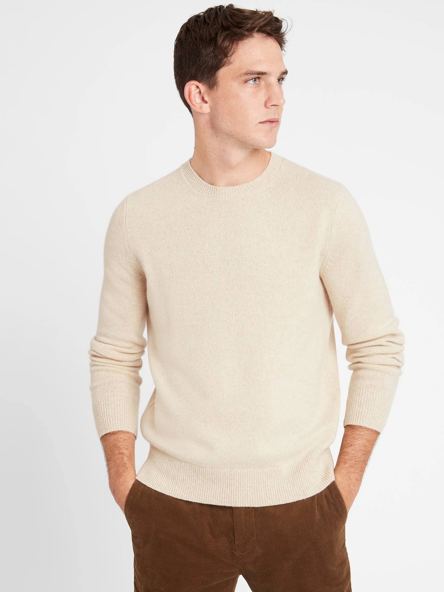 Banana Republic Men's Italian Wool-Blend Crew-Neck Sweater Transition Cream White Size XL