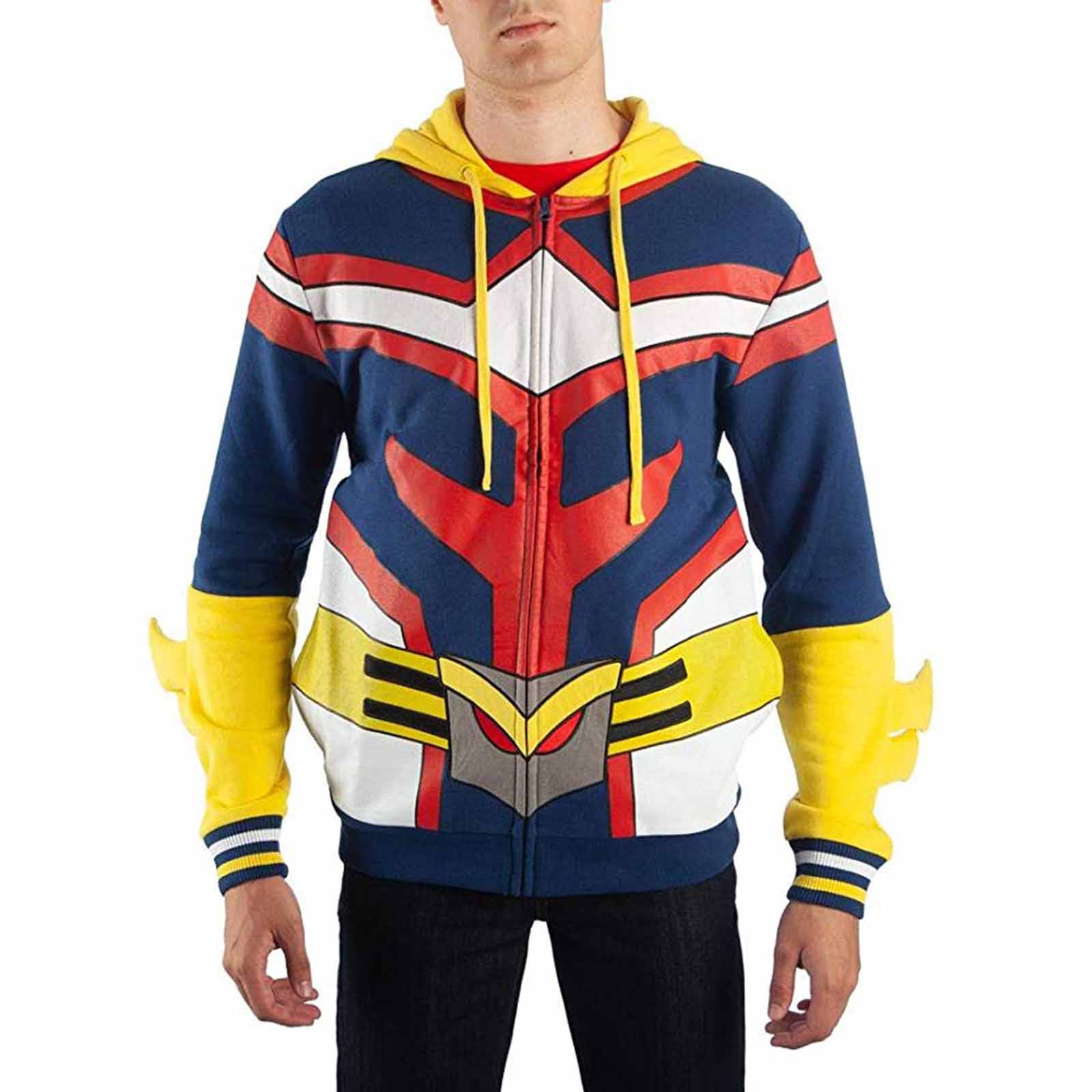 Bioworld Men's Sweatshirt and Hoodie My Hero All Might Navy & Yellow Hoodie L