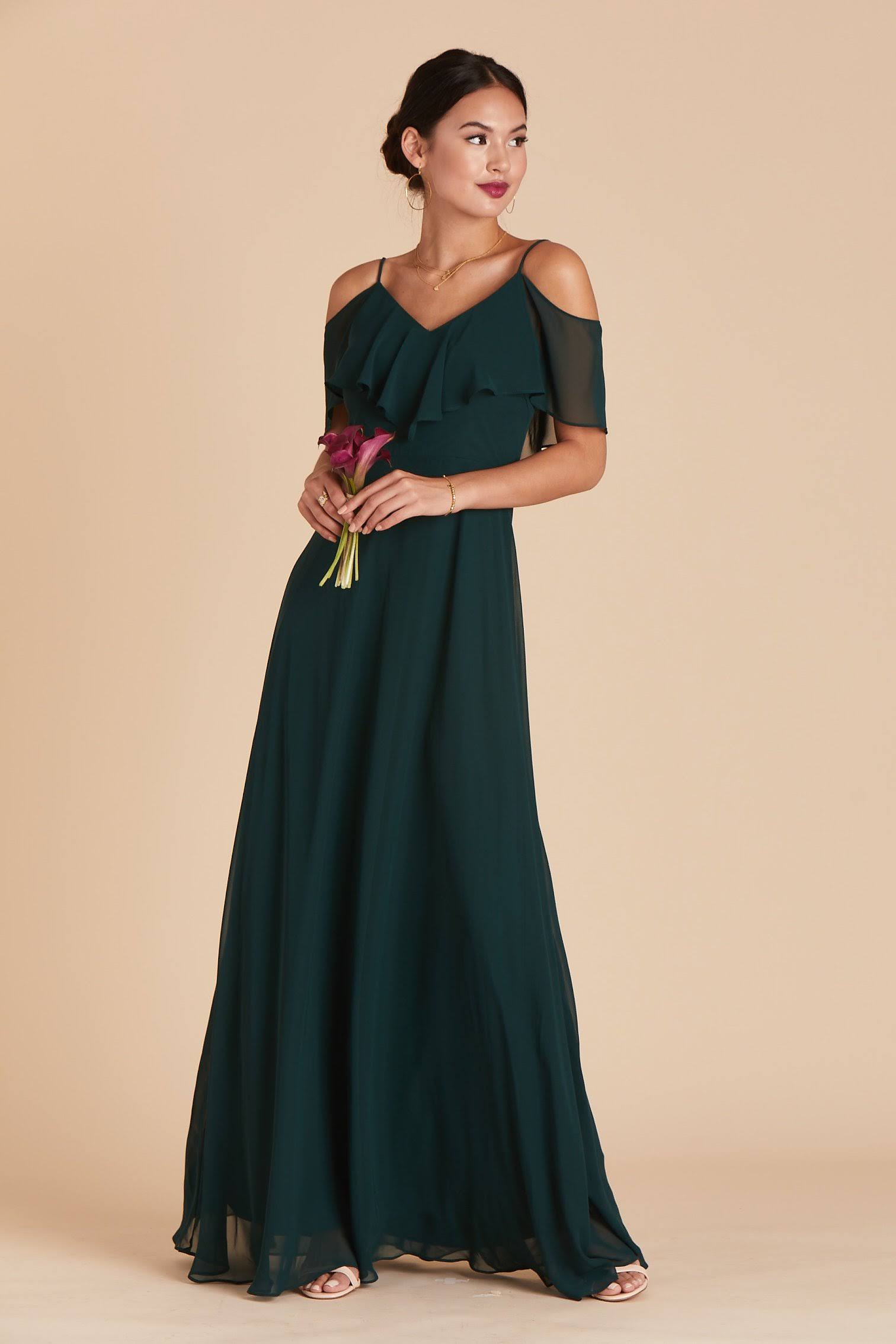 Birdy Grey Jane Convertible Chiffon Bridesmaid Dress in Emerald M / Emerald / No Slit
