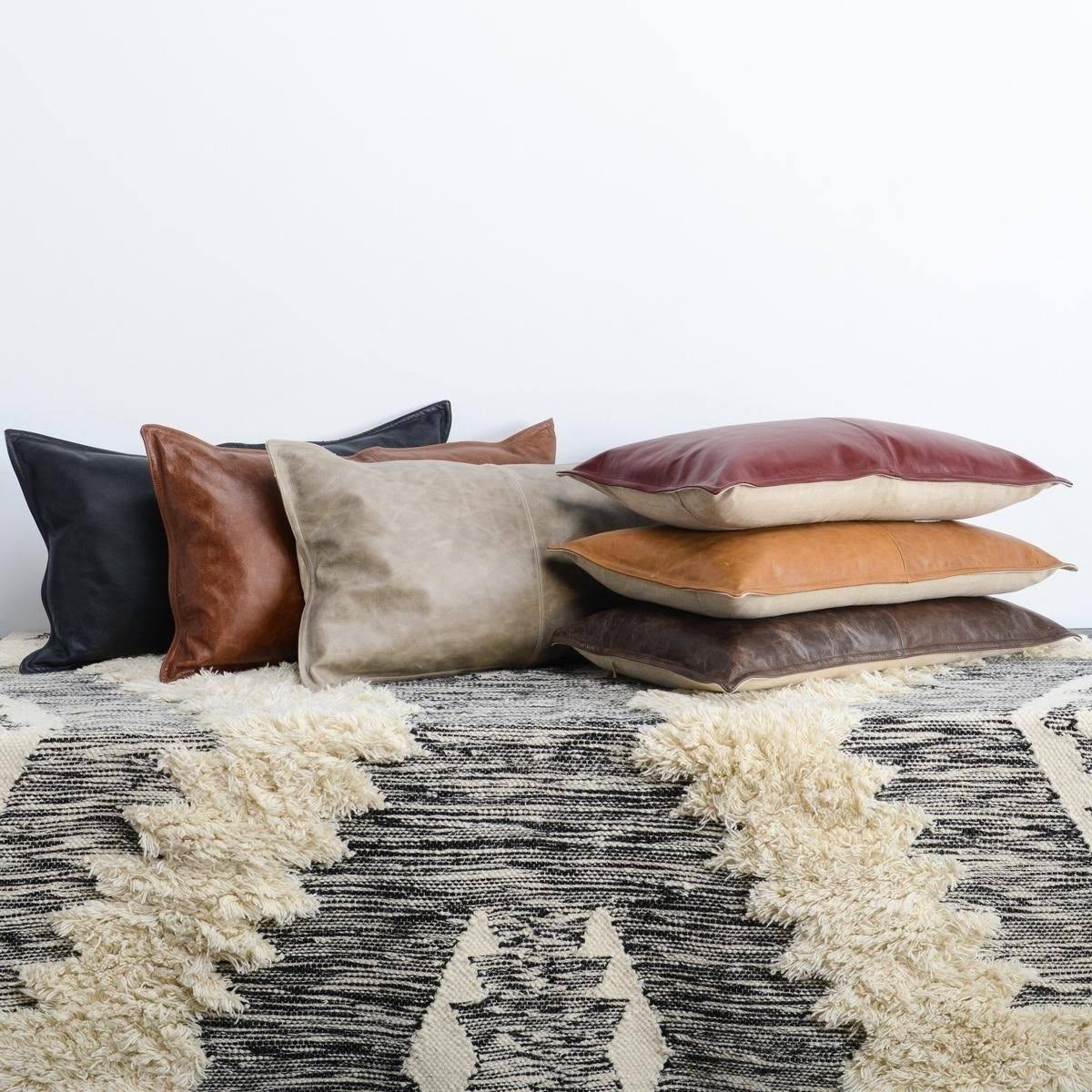 Strick & Bolton Lindi Leather 14-inch x 26-inch Throw Pillow (Brown)