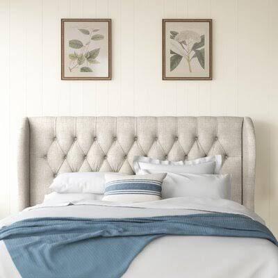 House of Hampton Stowmarket Tufted Diamond Upholstered Wingback Headboard Size: King, Upholstery: Grey