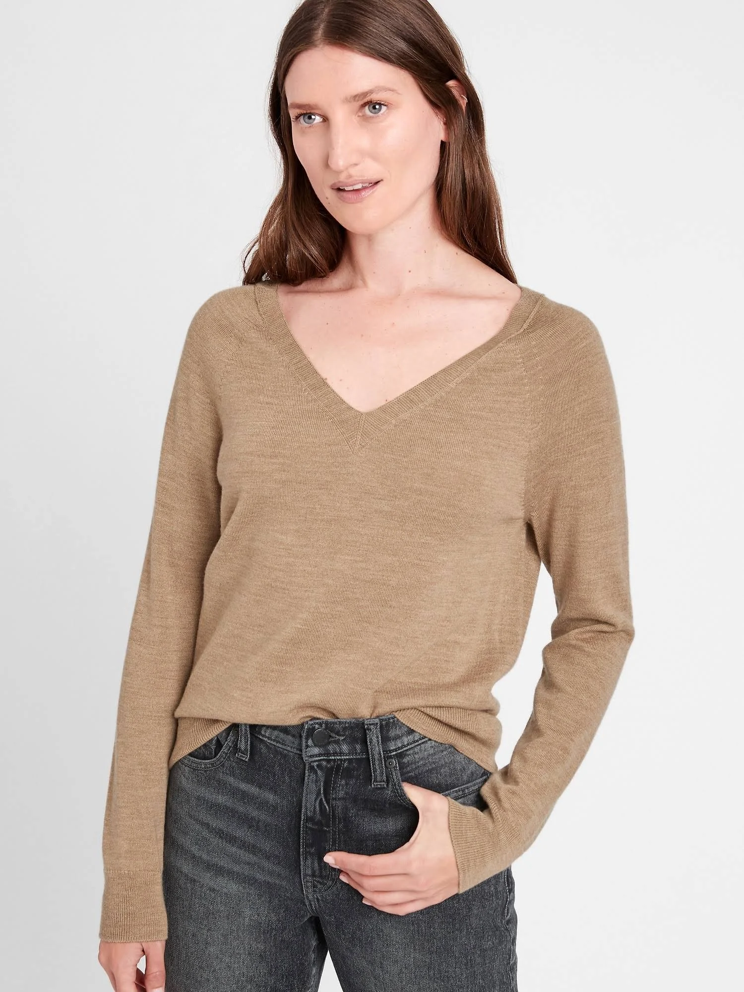 Banana Republic Women's Seamless Merino V-Neck Sweater in Responsible Wool Llama Hair Size Xxs