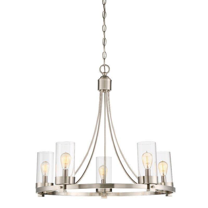 Laurel Foundry Modern Farmhouse Agave 5-Light Wagon Wheel Chandelier, Brushed Nickel