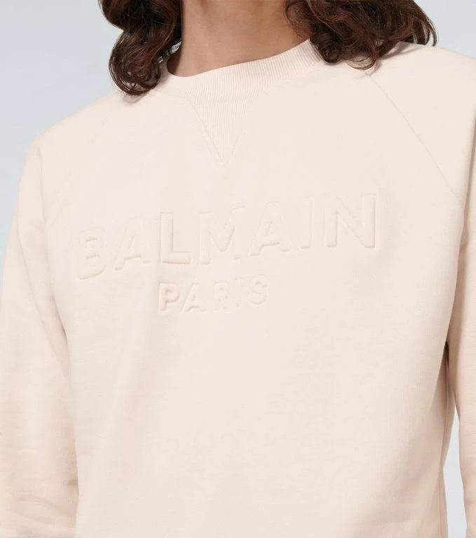 Balmain Men, Logo Embossed Cotton Sweatshirt, Beige, XS, Clothing
