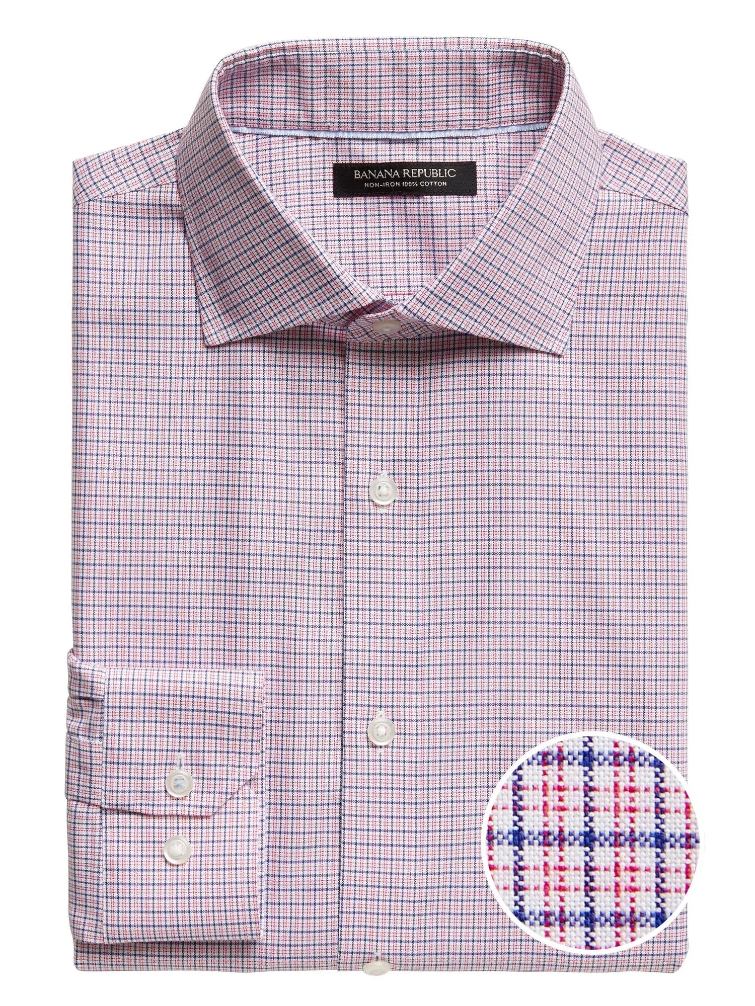 Banana Republic Men's Slim-Fit Non-Iron Dress Shirt with Cutaway Collar Red Plaid Size Xs