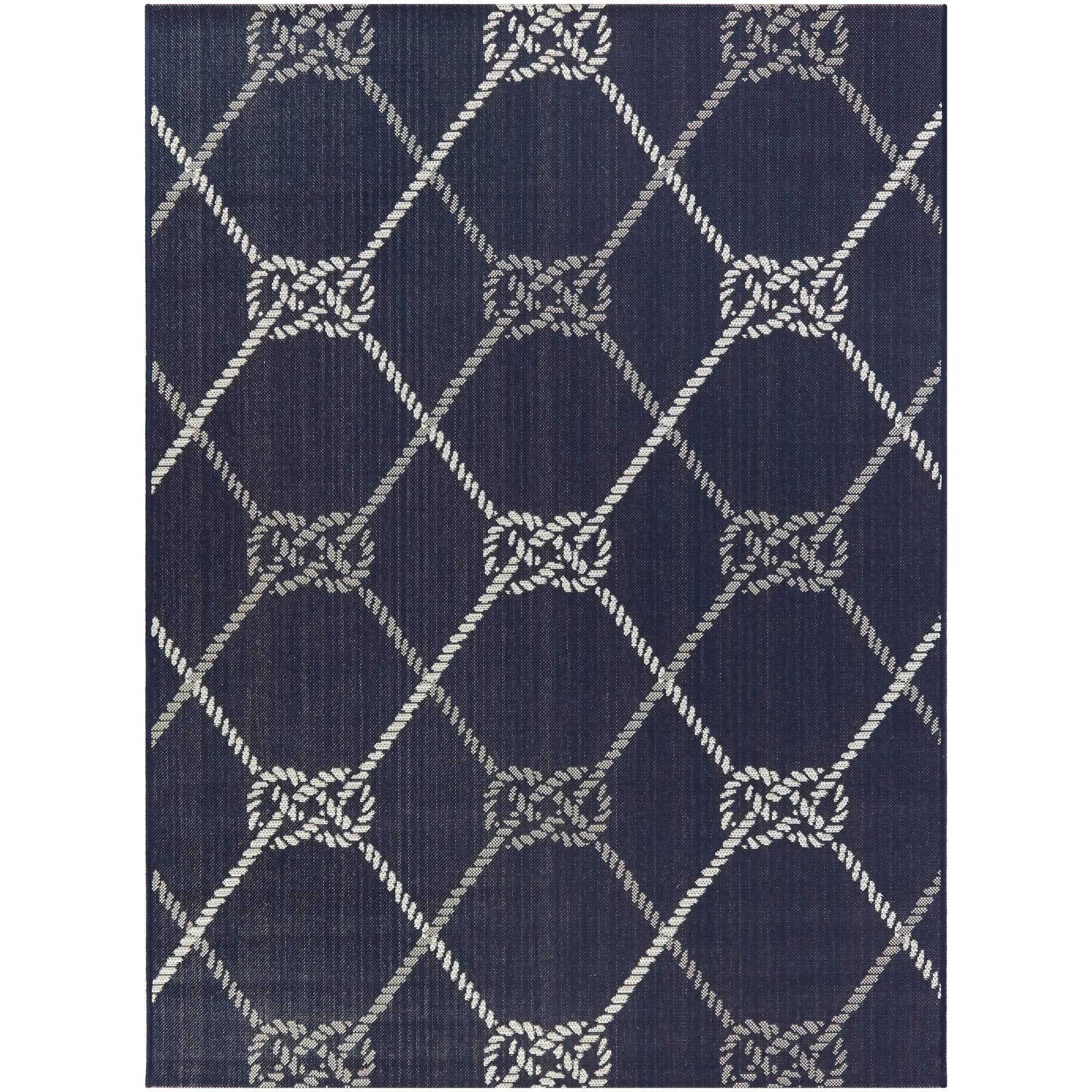 Spence Nautical Trellis Indoor/Outdoor Area Rug - 5&3x22 x 7& - Navy