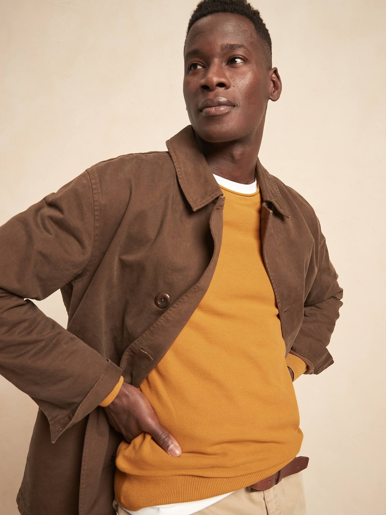 Banana Republic Men's Cotton Waffle-Knit Sweater Golden Yellow Tall Size L