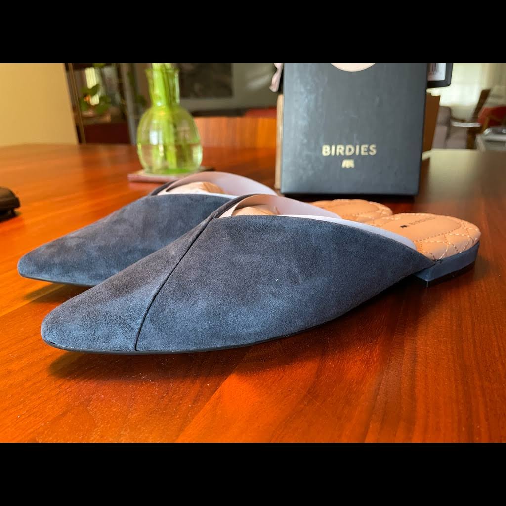 Birdies The Swan in Midnight Suede - Women's Top Rated Comfortable Slide - The Pointed-Toe Wardrobe Staple - Effortless Chic
