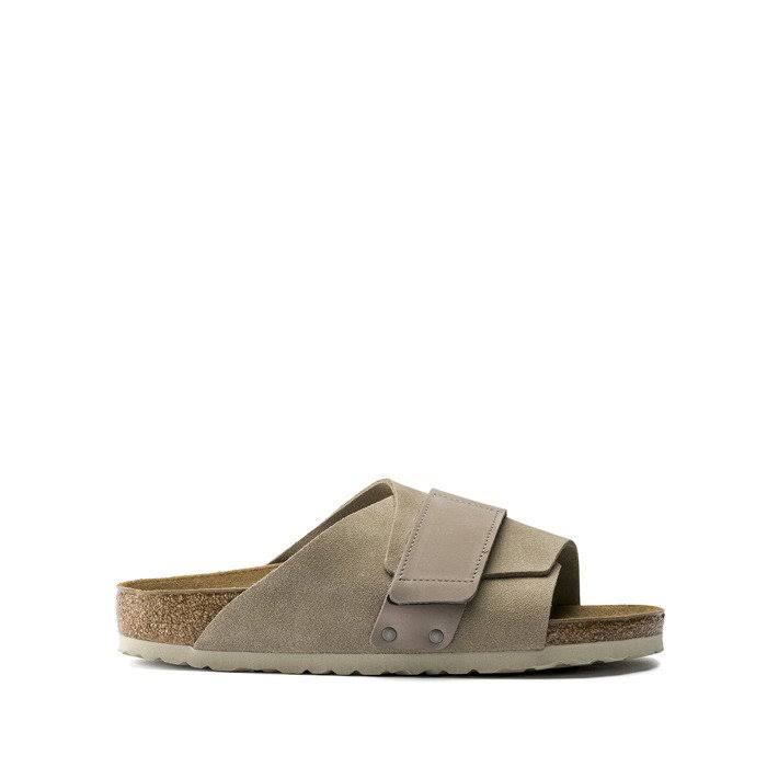 Birkenstock Kyoto Nubuck/Suede Leather Taupe One-Strap Sandals