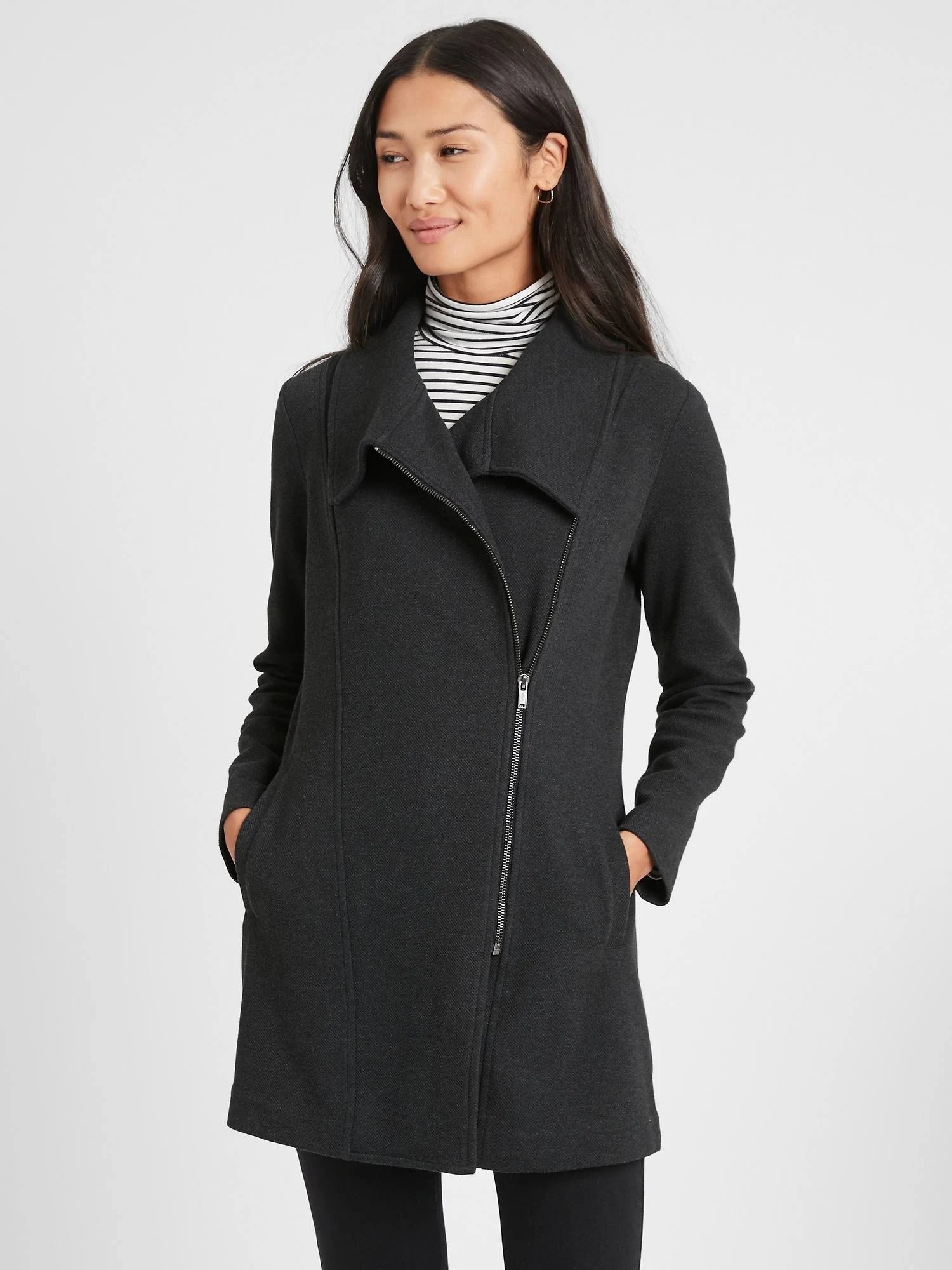 Women's Twill Moto Long Knit Jacket Black