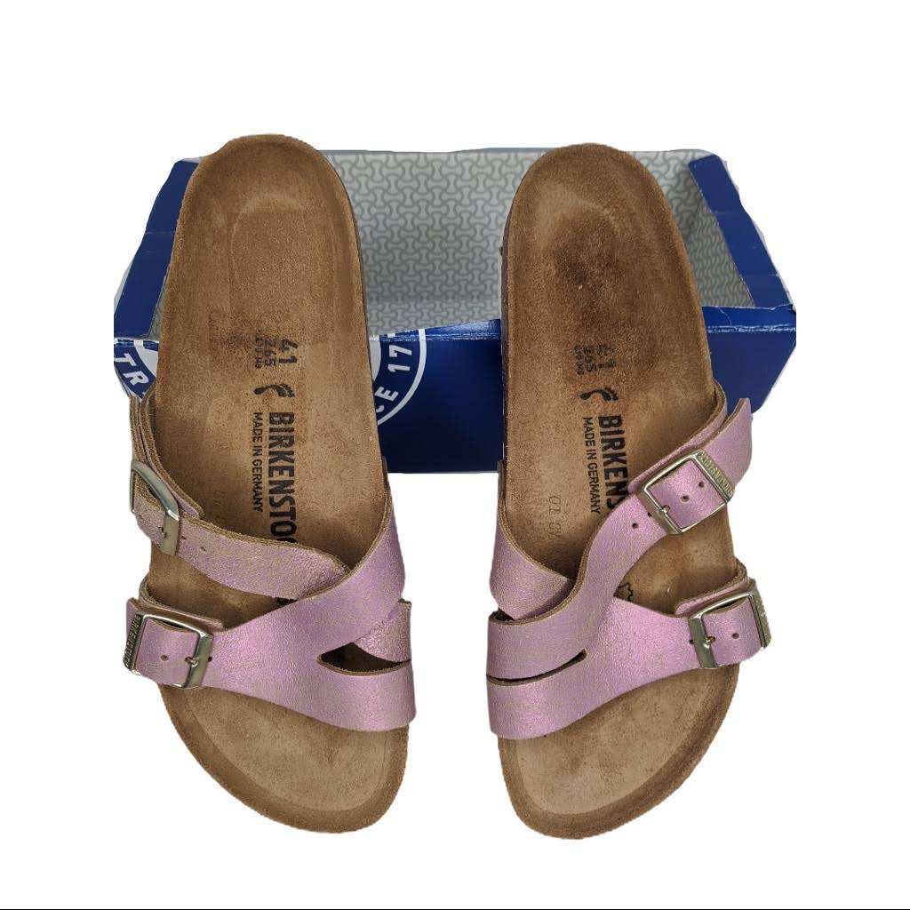 Birkenstock Women's Yao, Washed Metallic Pink Leather Size: 41 N