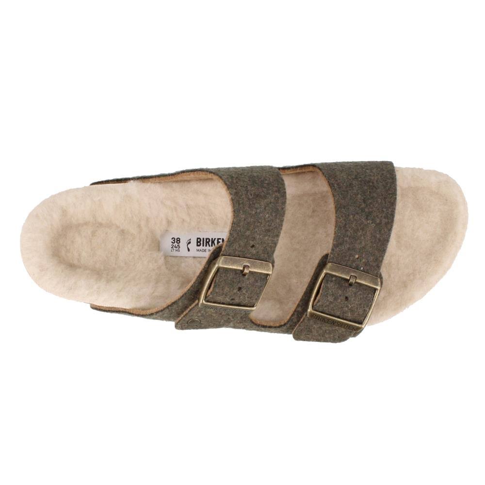 Birkenstock Arizona Happy Slide Sandal Khaki Wool