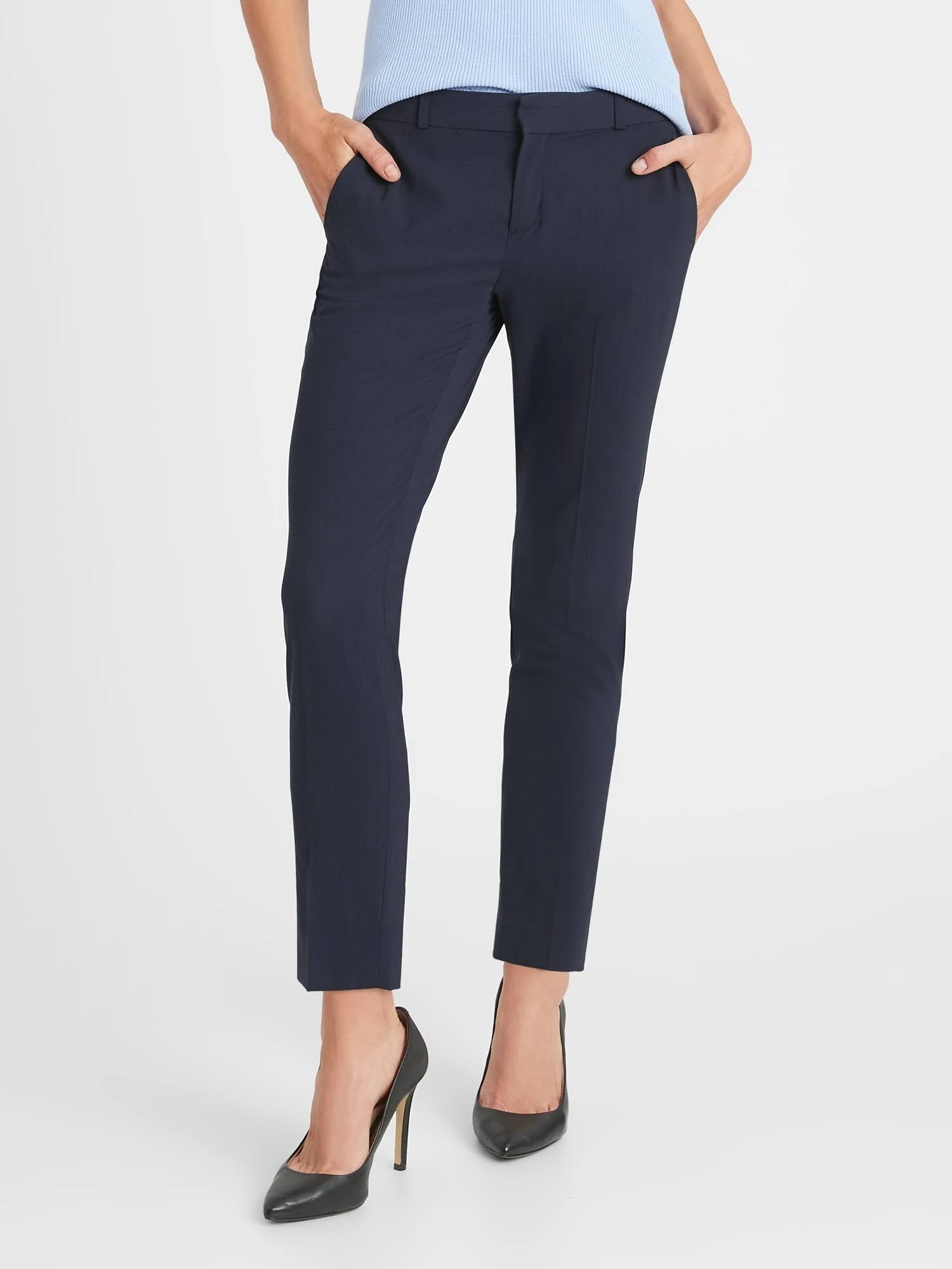 Banana Republic Women's Avery Straight-Fit Washable Wool-Blend Ankle Pant Navy Size 14 Regular