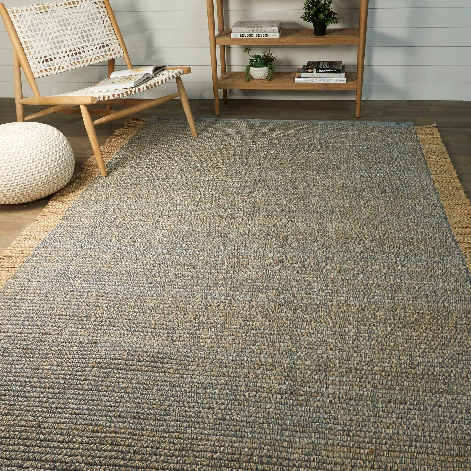 March Jute Sisal Natural Fiber Flatweave Area Rug - 2& x 7& Runner - Blue