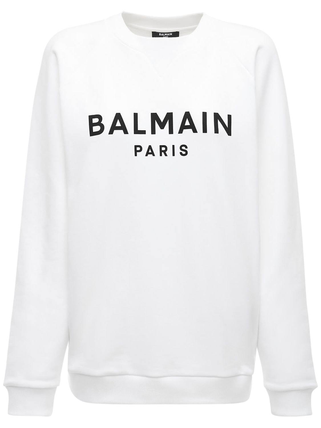 Balmain | Women Logo Printed Cotton Sweatshirt White/Black S