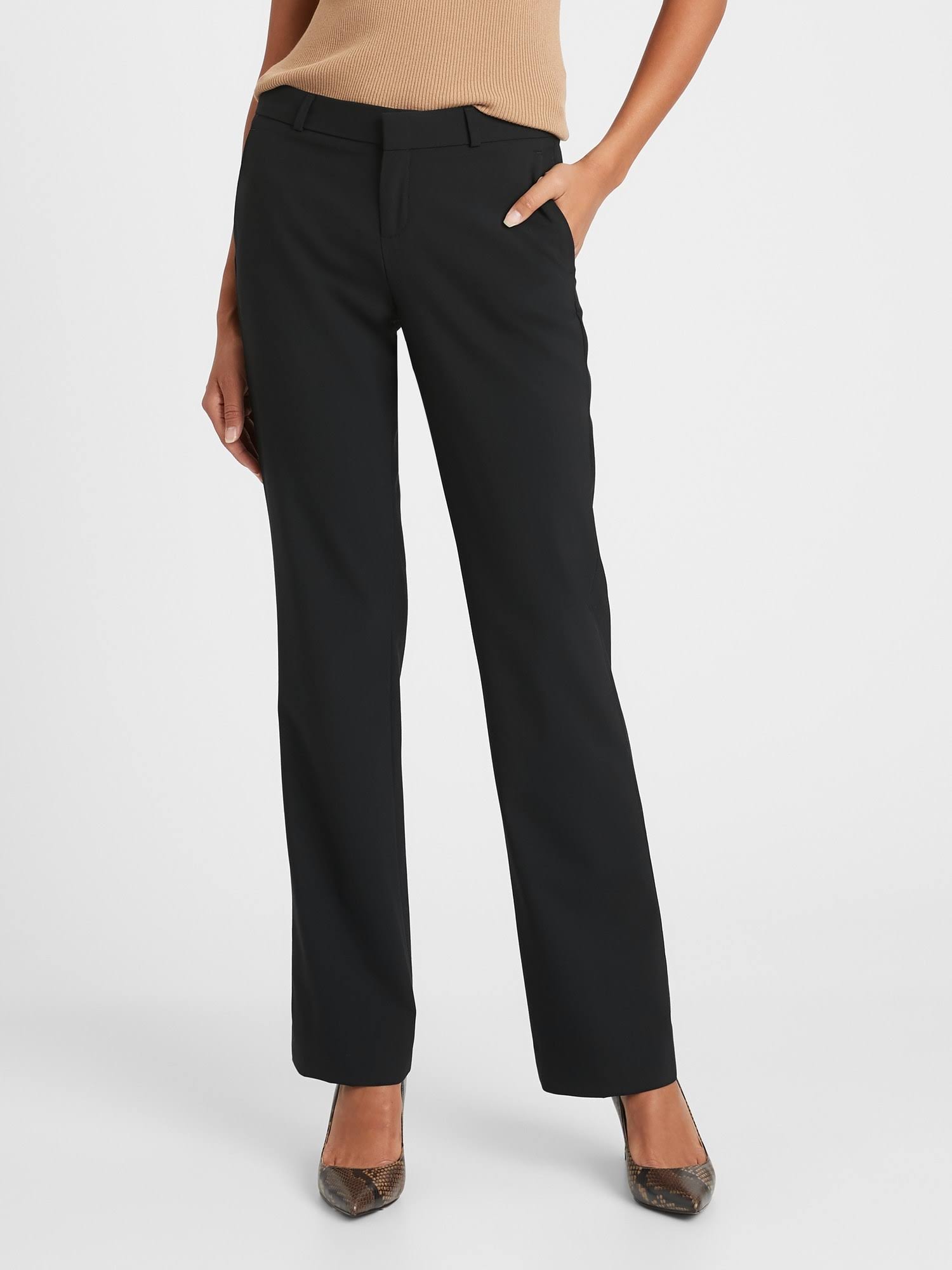 Banana Republic Women's Logan Trouser-Fit Washable Wool-Blend Pant Black Size 2 Regular