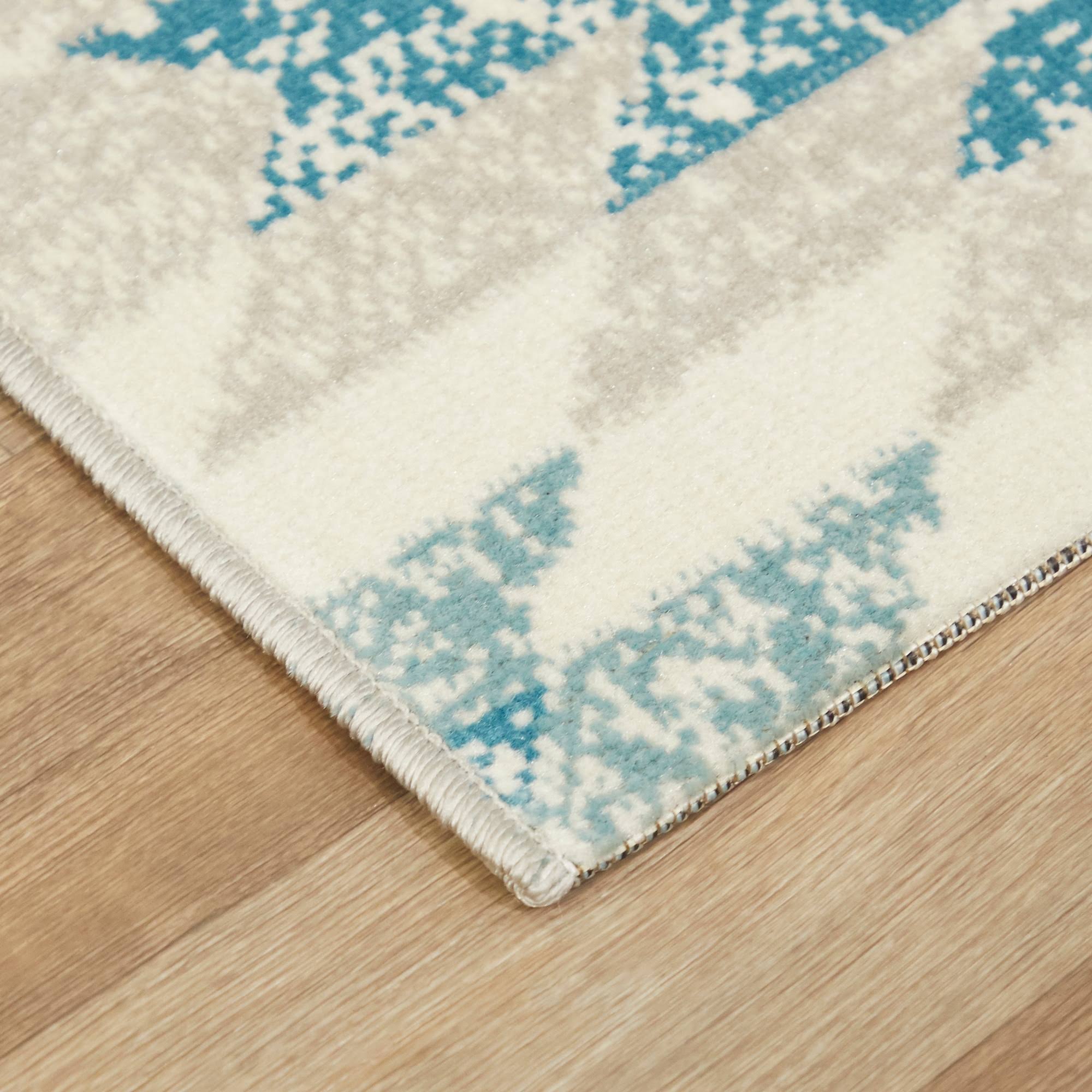 Josefa Diamond Indoor/Outdoor Area Rug - 5&3x22 x 7& - Teal