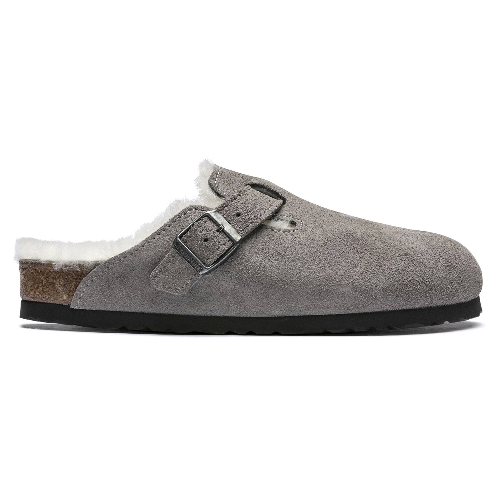 Birkenstock Boston Shearling Suede Leather Stone Coin Clogs