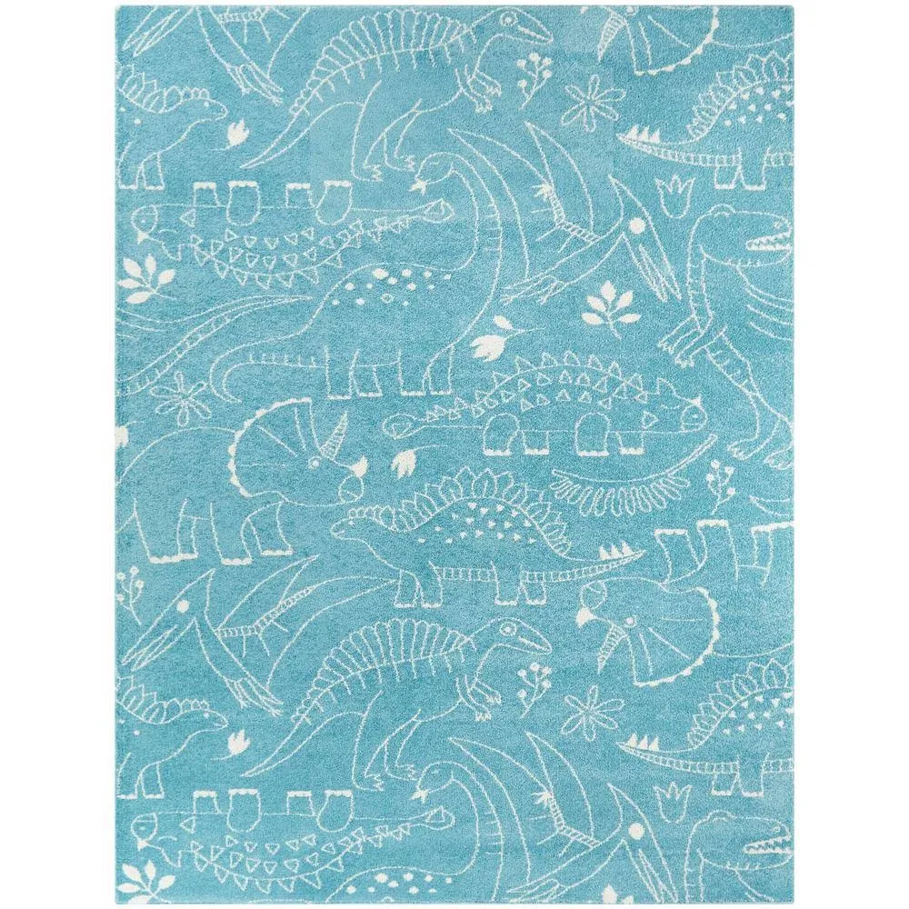 Balta Parker Dinosaur Teal 4 ft. x 6 ft. Area Rug, Blue