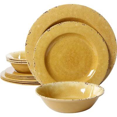 Dimartino 12 Piece Melamine Dinnerware Set, Service for 4 Color: Yellow