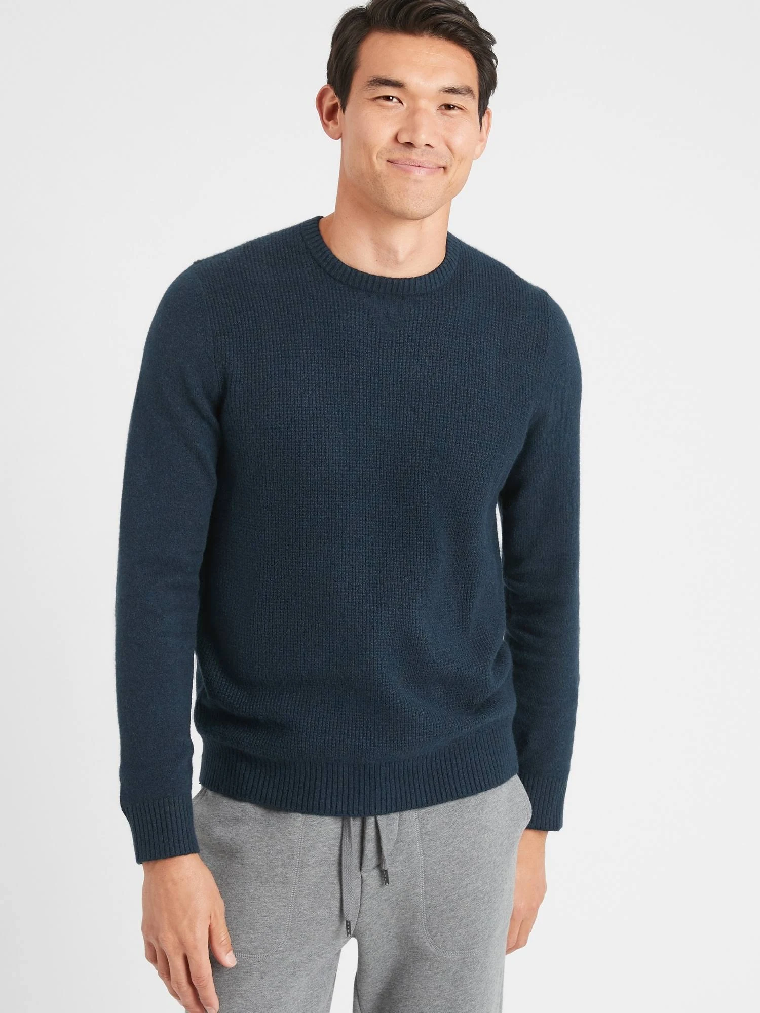 Men's Cozy Waffle Crew-Neck Sweater Preppy Navy