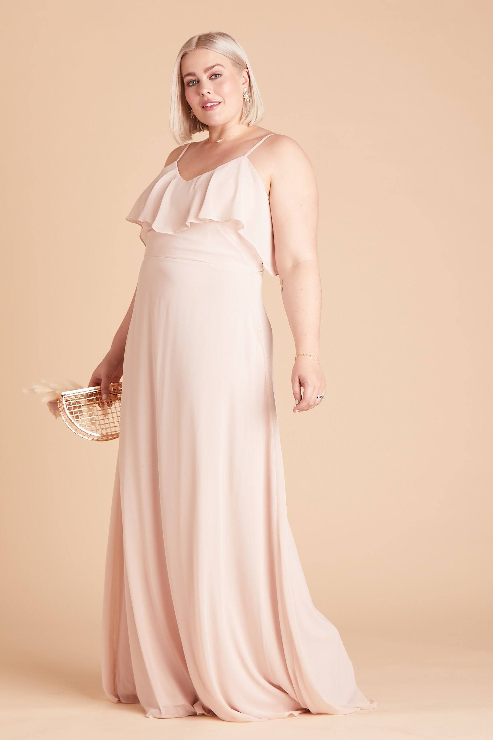 Birdy Grey Jane Plus Size Convertible Chiffon Bridesmaid Dress in Pale Blush 2x / Pale Blush / No Slit