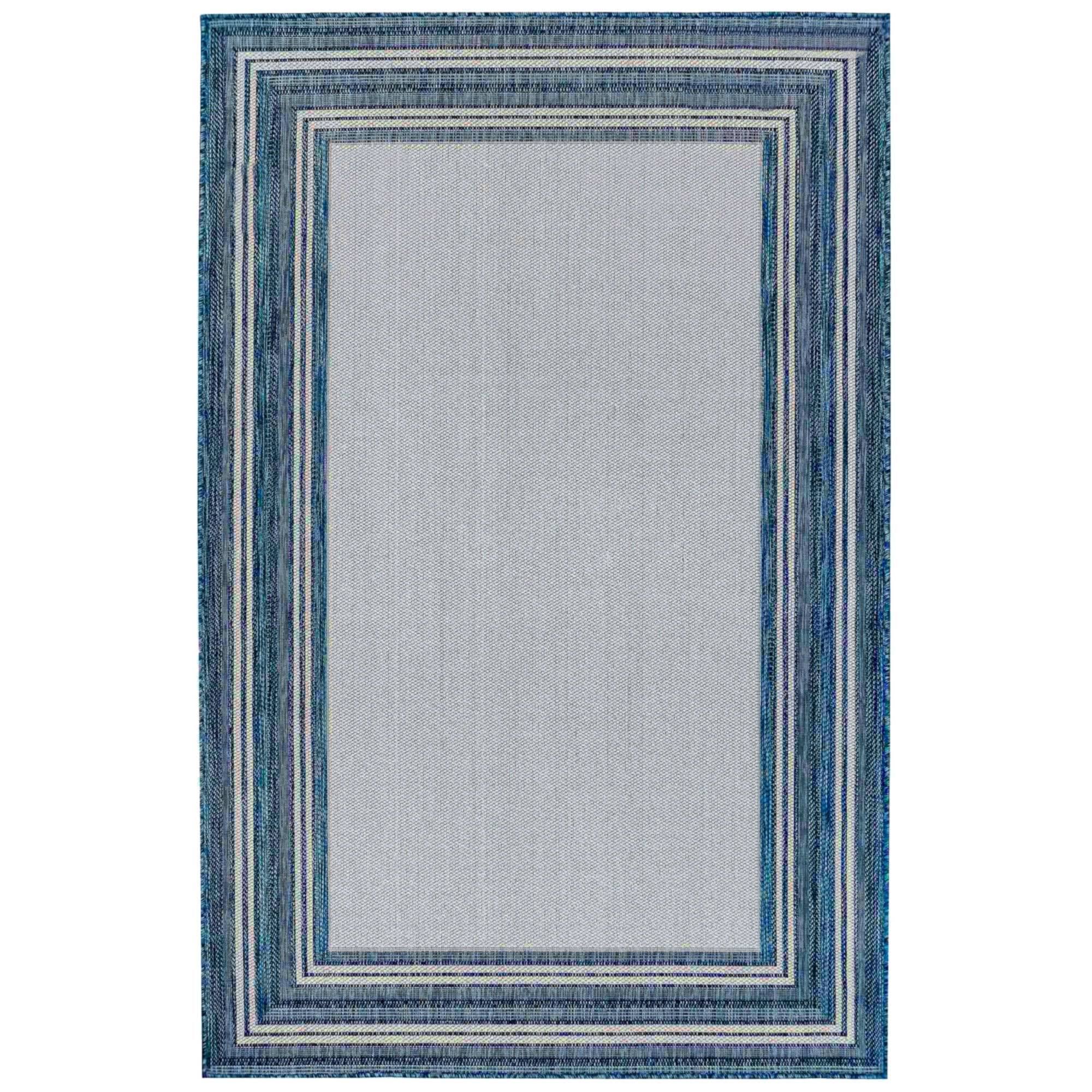 Liora Manne Carmel Multi Border Indoor/Outdoor Rug Navy 8&10x22X11&9x22