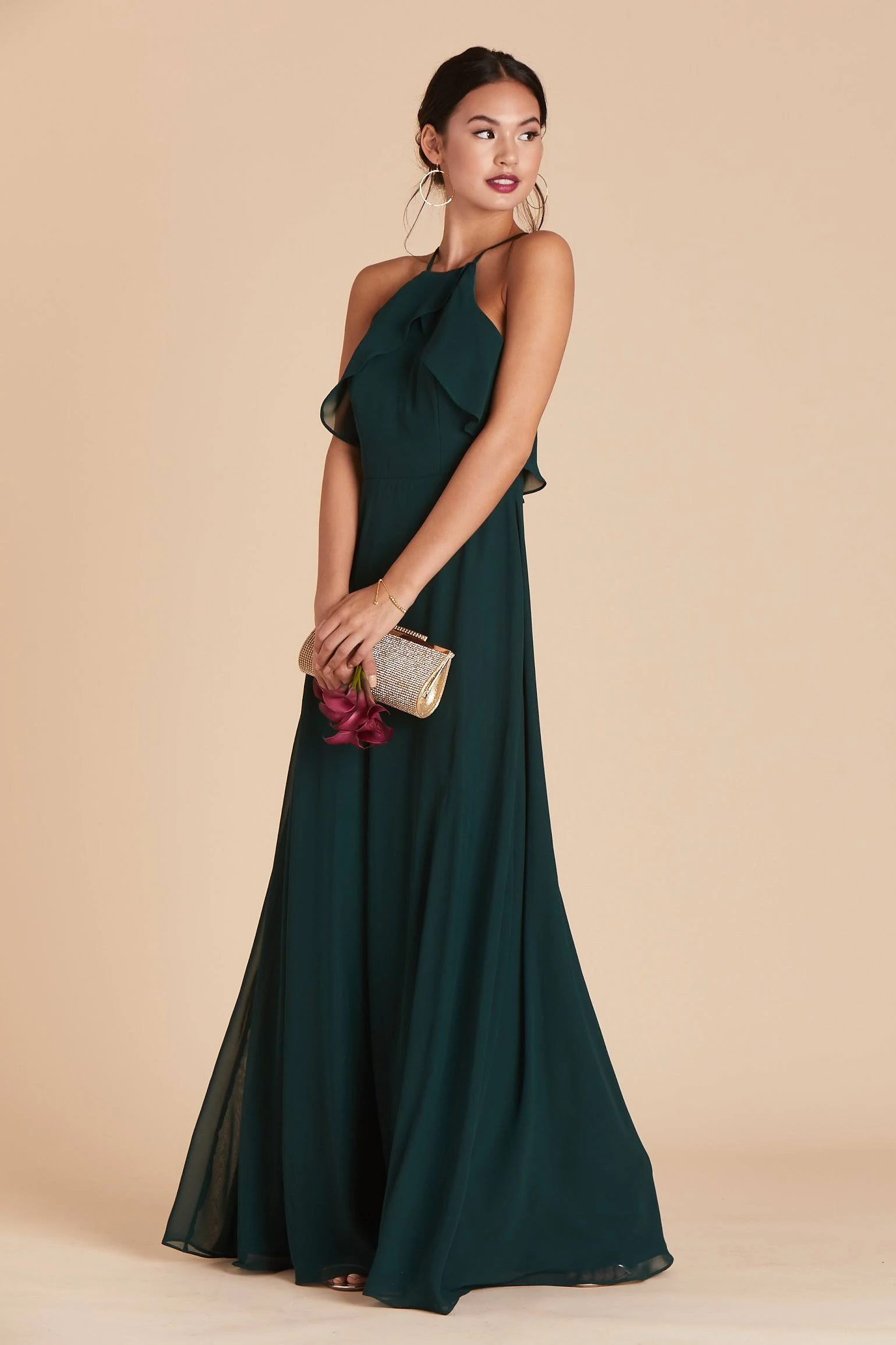 Birdy Grey Jules Chiffon Bridesmaid Dress in Emerald M / Emerald