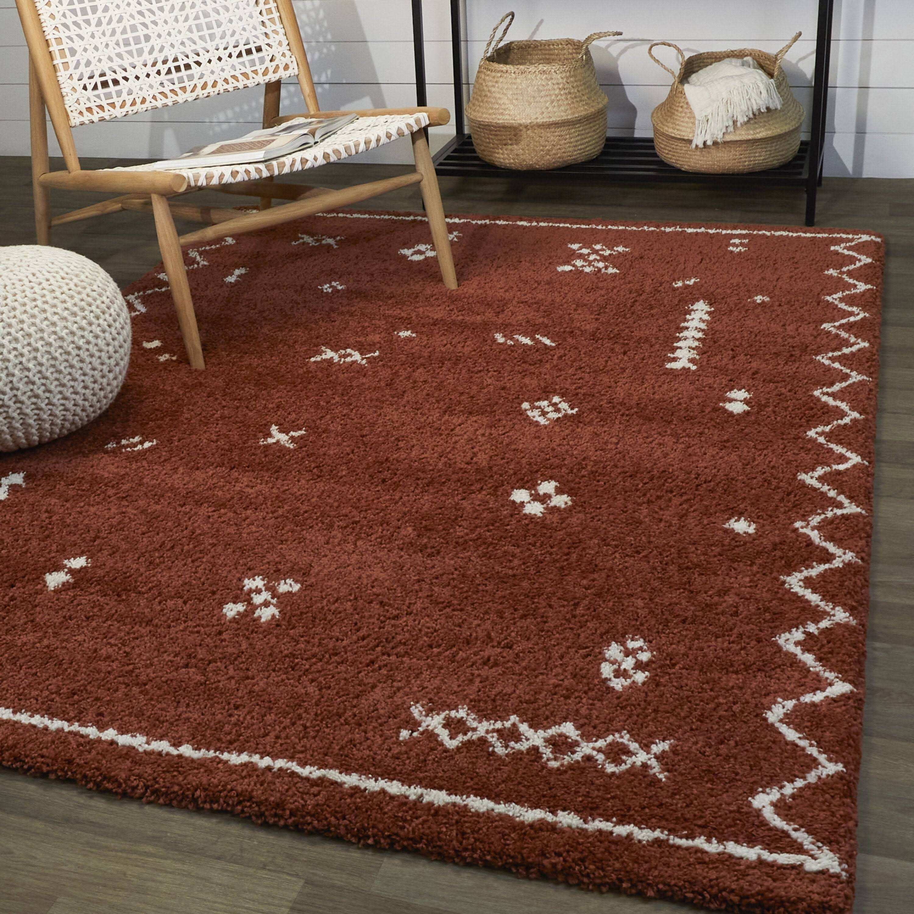 Eila Tribal Shag Area Rug - 5&3x22 x 7& - Rust
