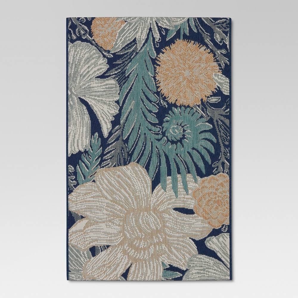 Woodcut Floral Outdoor Rug - 5&x7& - Threshold, Blue Green