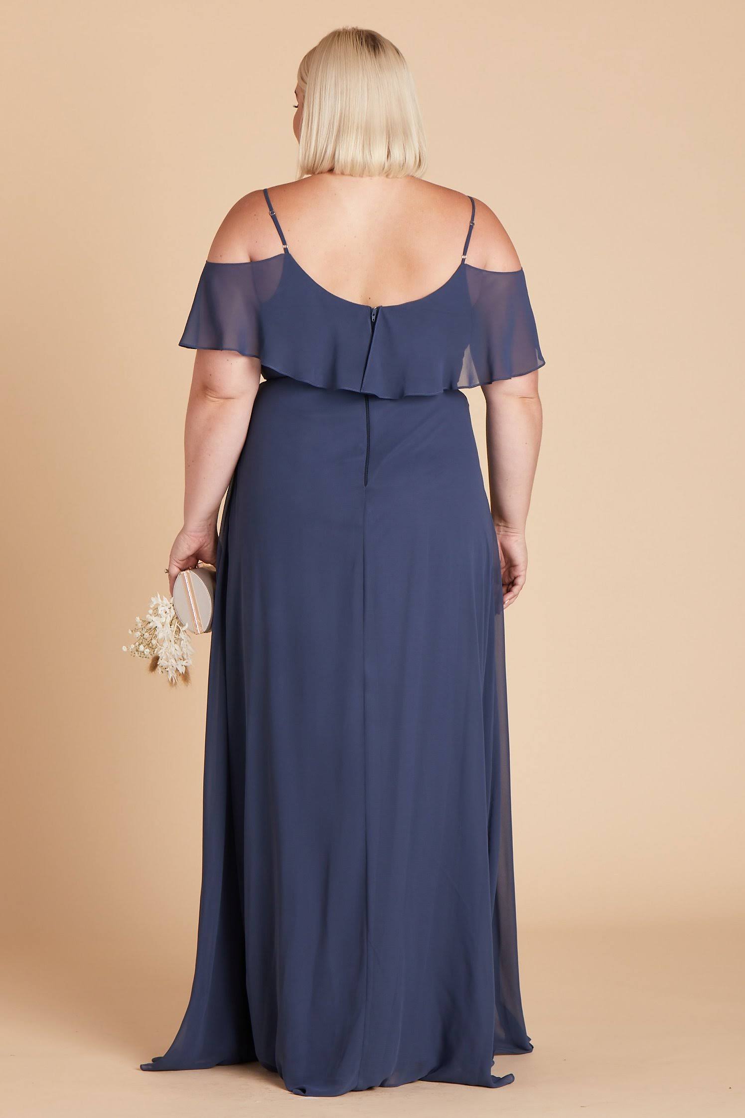 Birdy Grey Jane Plus Size Convertible Chiffon Bridesmaid Dress in Slate Blue 1x / Slate Blue / No Slit