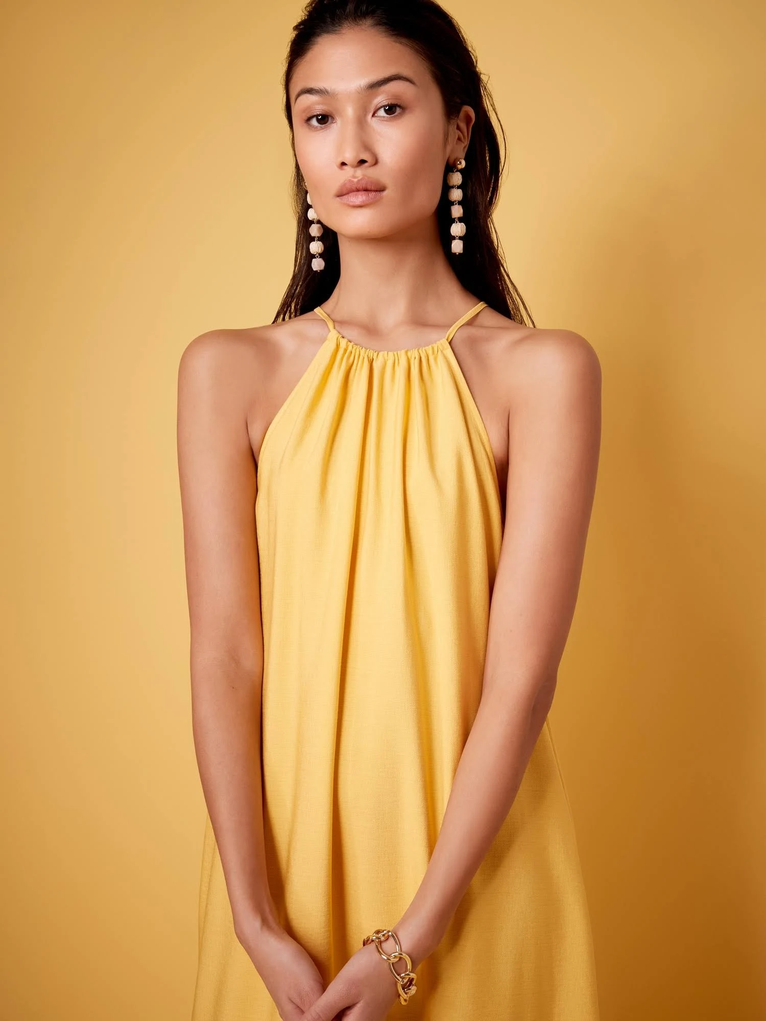 Banana Republic Women's Halter Midi Dress Banana Peel Tall Size S