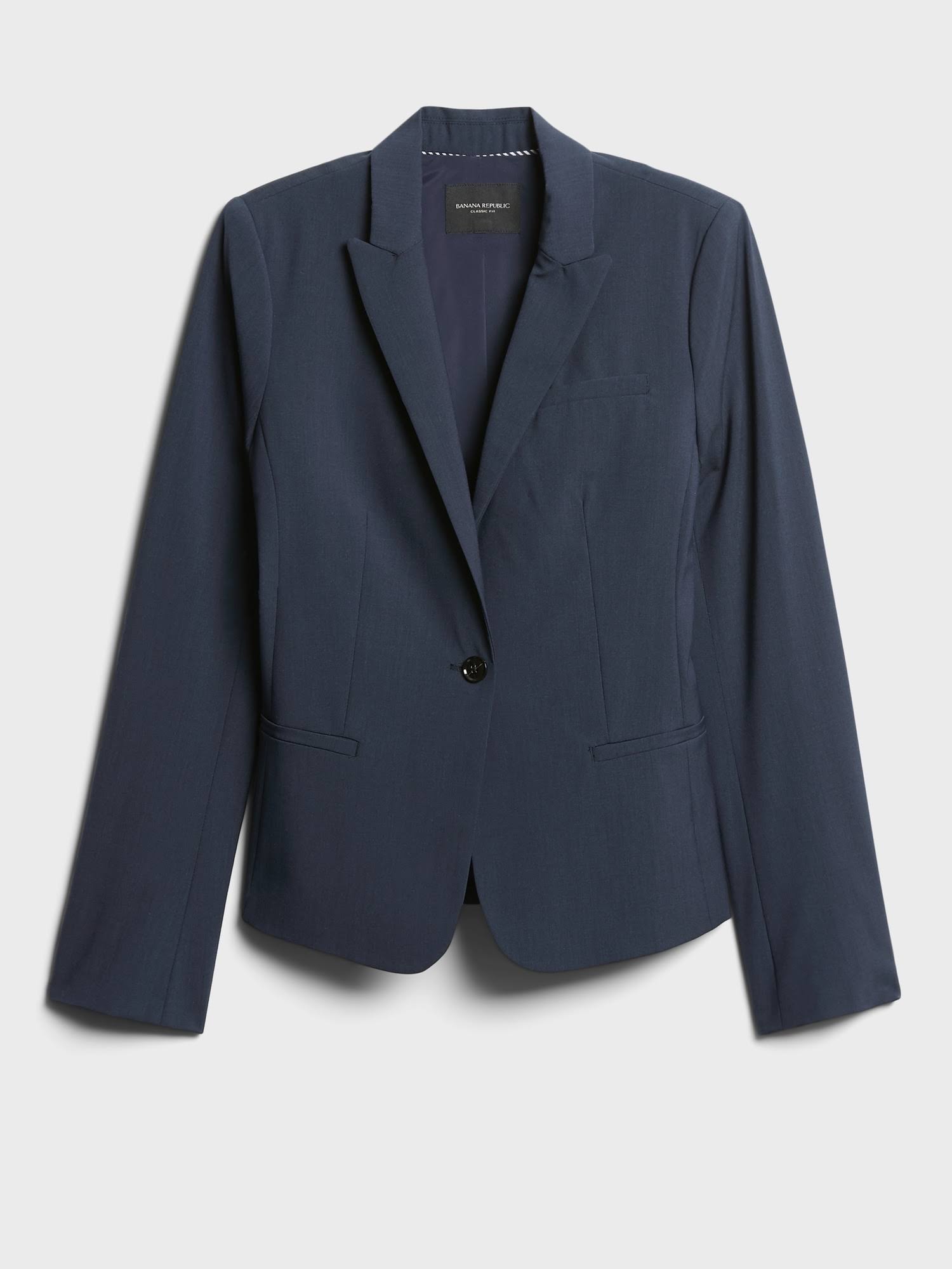 Banana Republic Women's Classic-Fit Washable Italian Wool-Blend Blazer Navy Tall Size 12