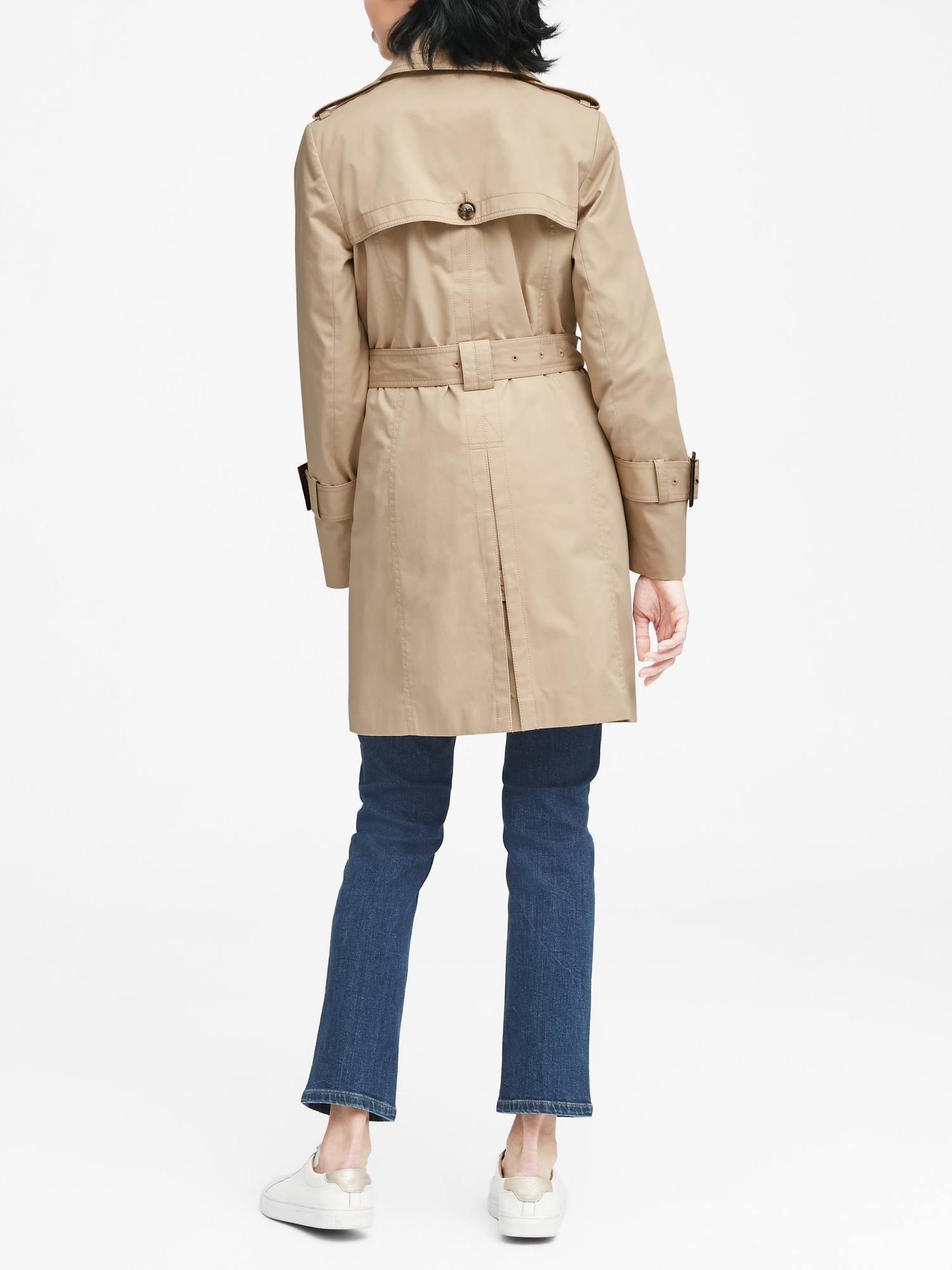 Banana Republic Women's Water-Resistant Classic Trench Coat Golden Beige with Elephant Print Lining Size L