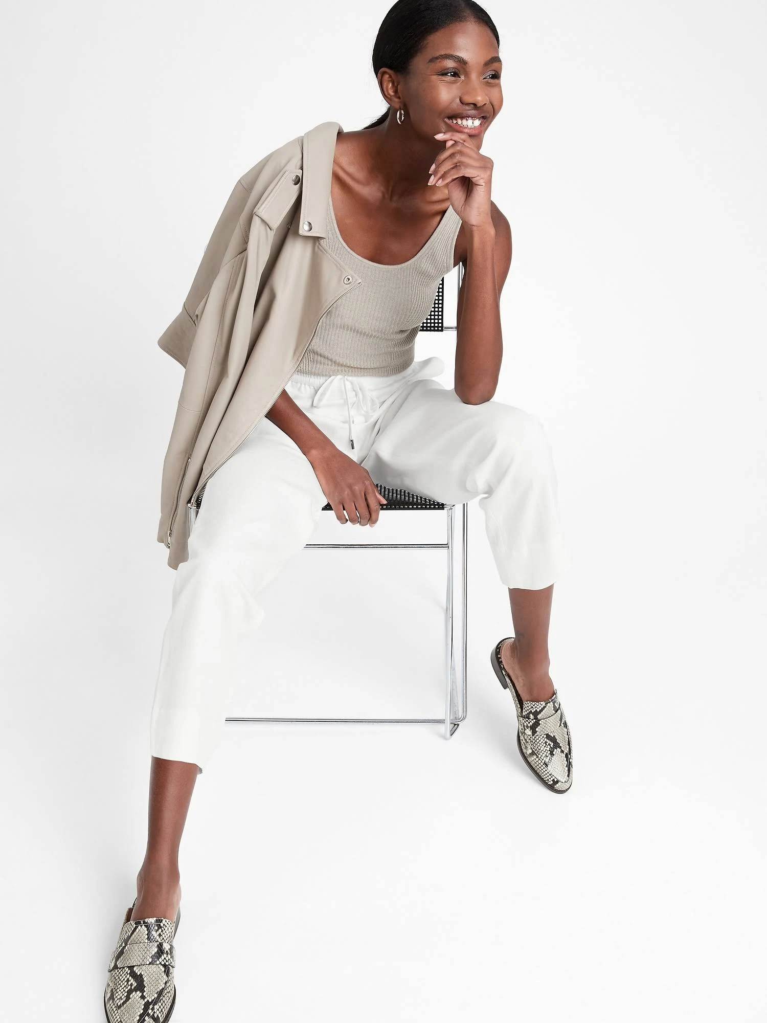 Banana Republic Women's Slim Tencel -Linen Pant White Size L