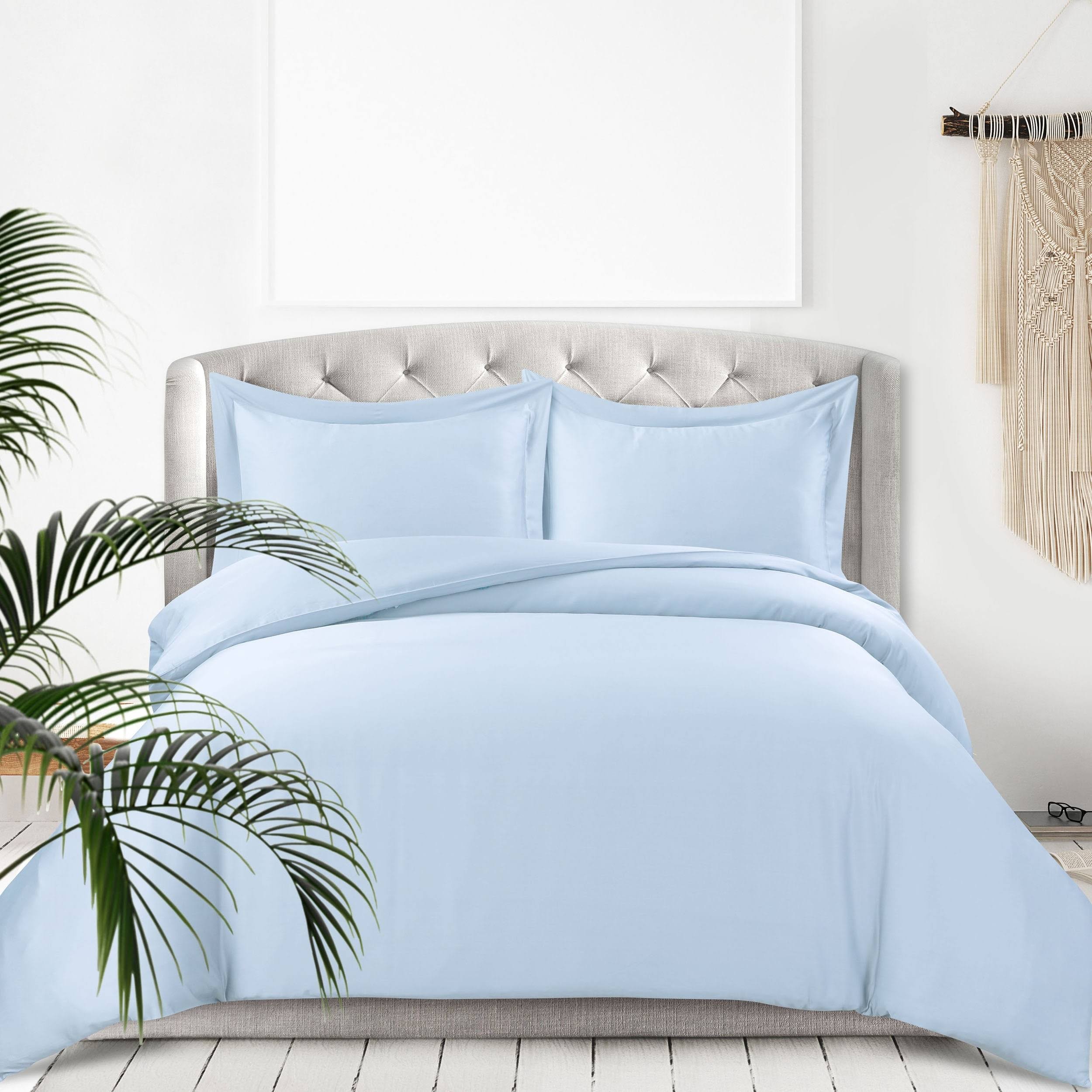 Tribeca Living 300 Thread Count Rayon from Bamboo Oversized Duvet Cover Set, Blue, Queen Set