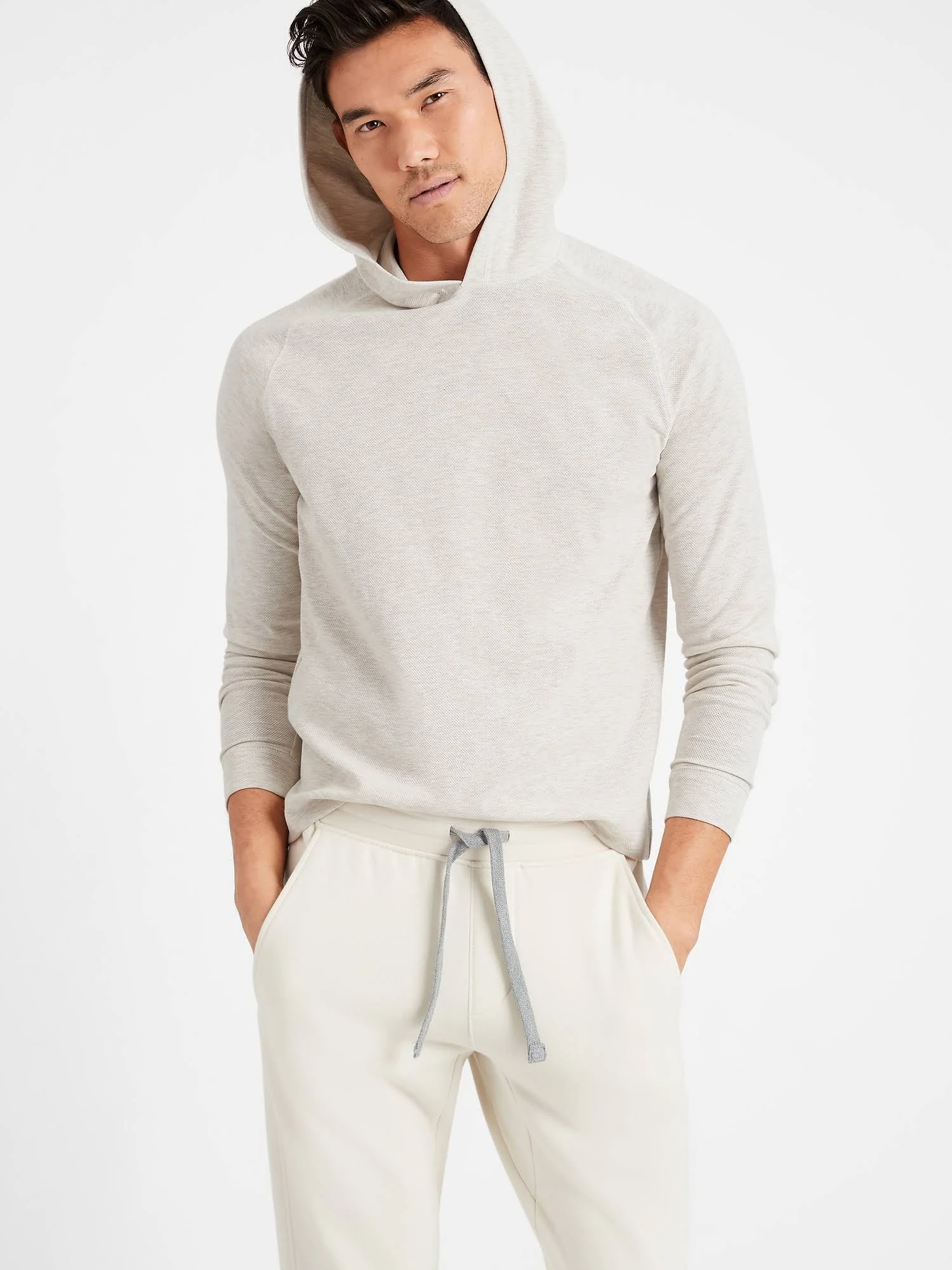 Banana Republic Men's Core Temp Mesh T-Shirt Hoodie Cream White Size M