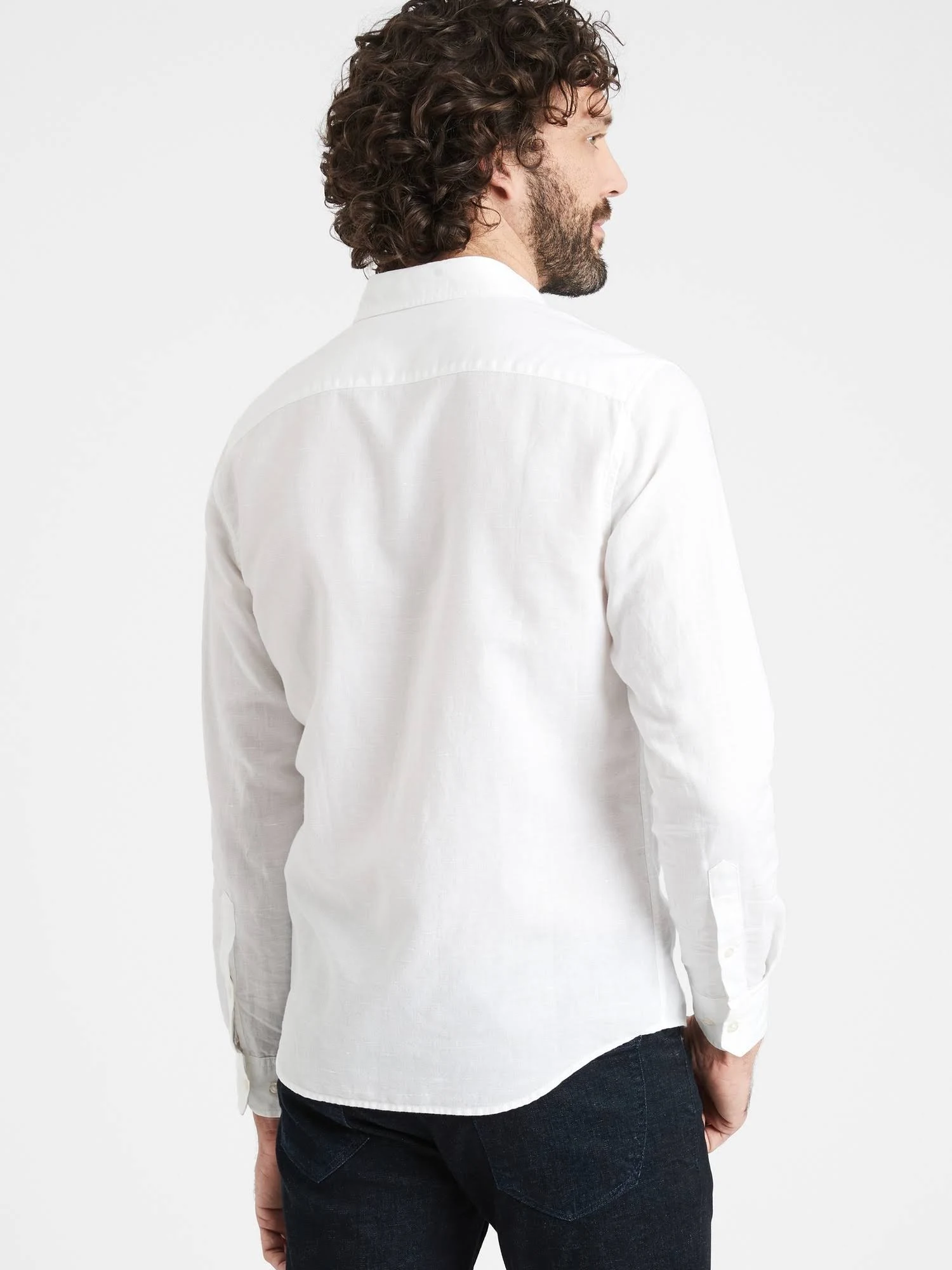 Banana Republic Men's Untucked Slim-Fit Linen-Cotton Shirt White Size XL