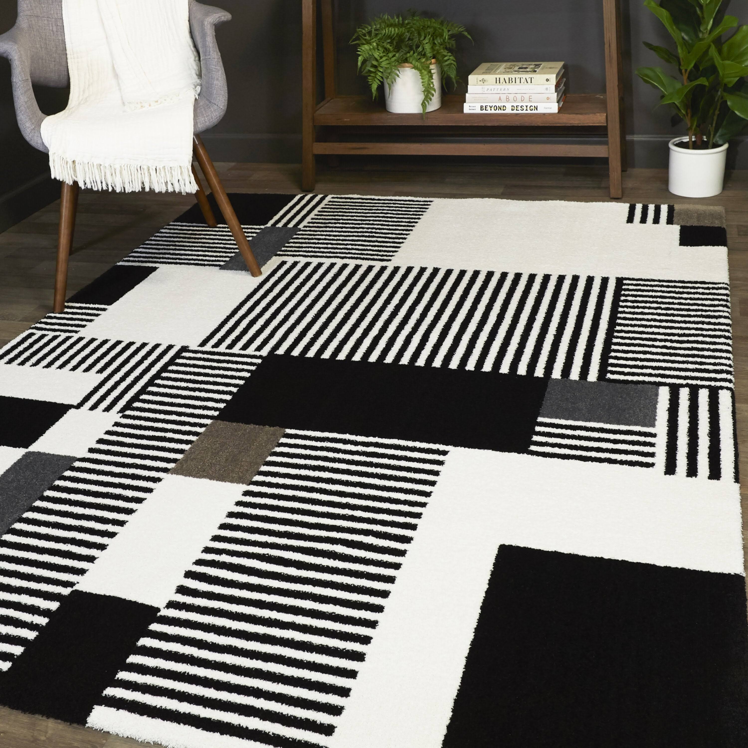 Viktor Contemporary Geometric Area Rug - 5&3x22 x 7& - Black