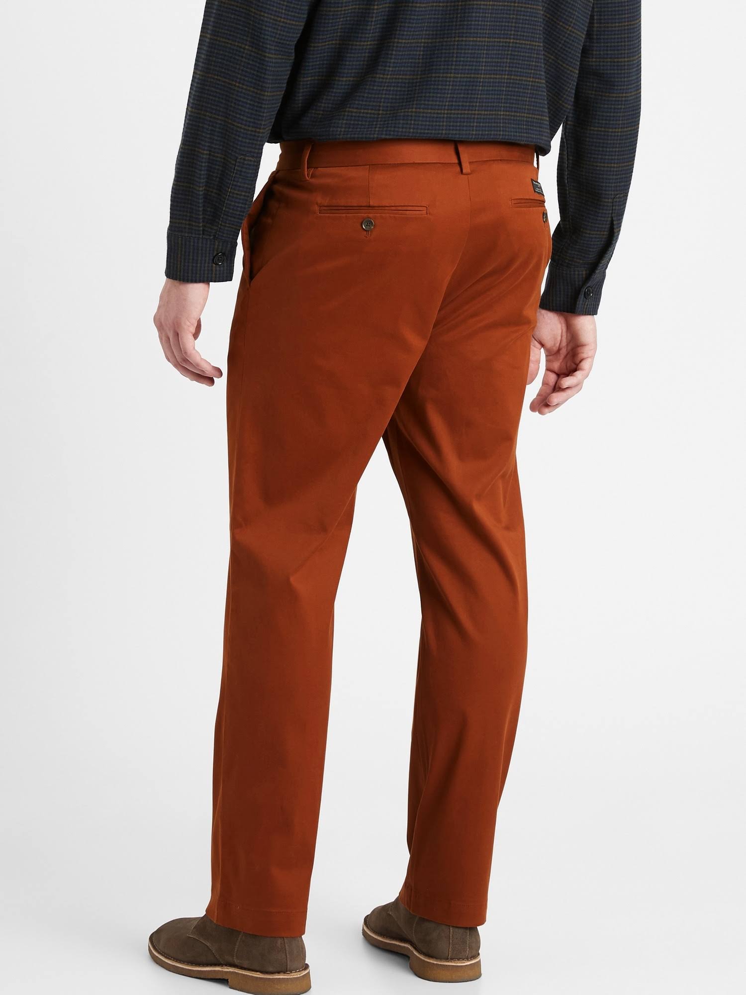 Banana Republic Men's Emerson Straight Rapid Movement Chino Pant Rust Brown Tall Size 34W 36L
