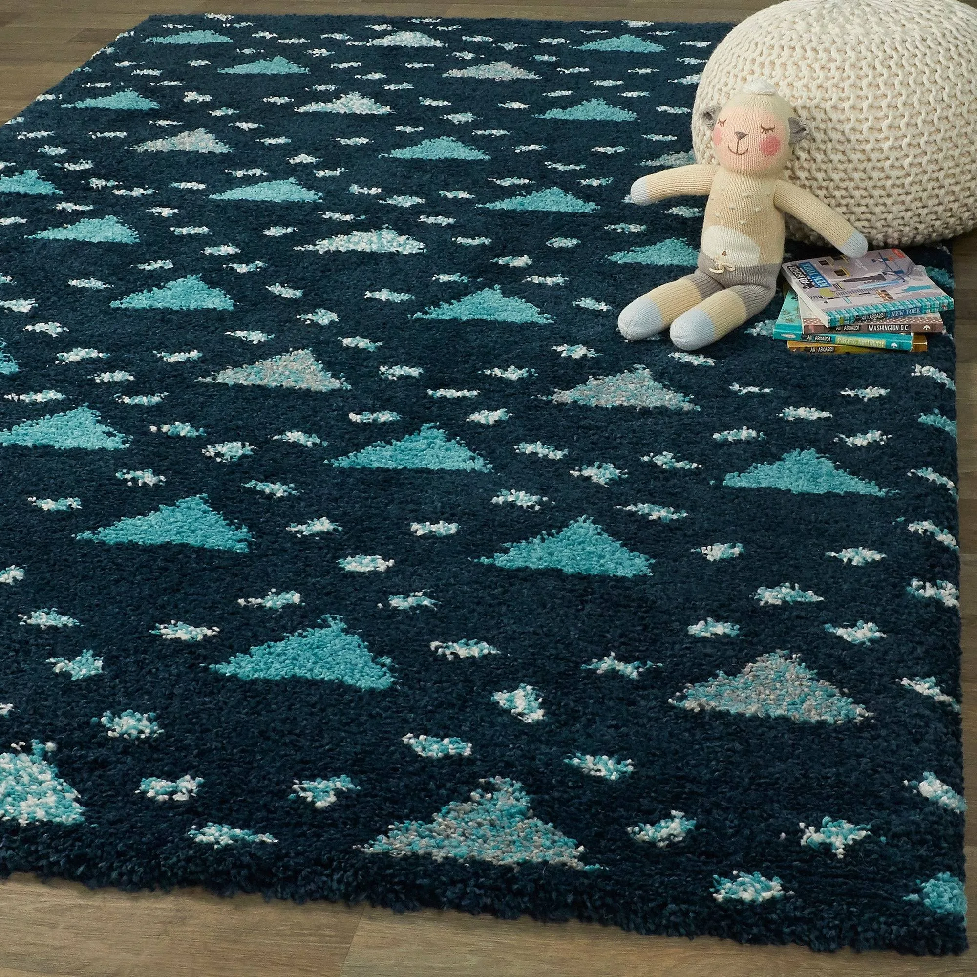 Balta Belmonte Navy 5 ft. x 7 ft. Geometric Shag Area Rug, Blue